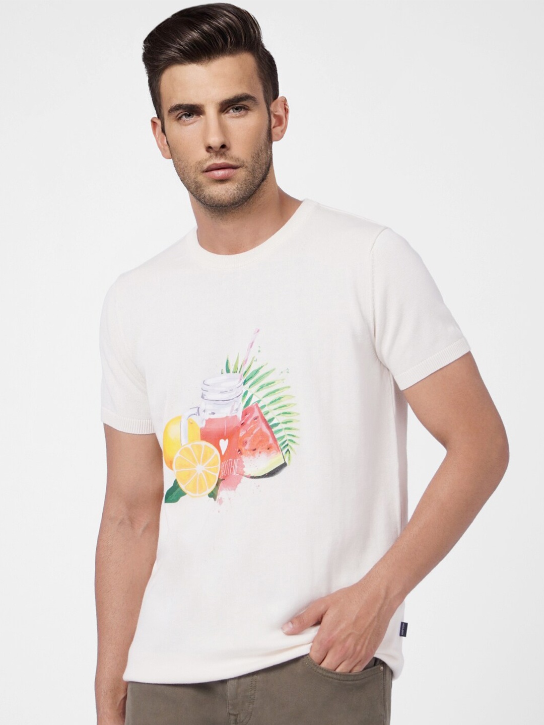 

Jack & Jones Men White Printed Slim Fit T-shirt
