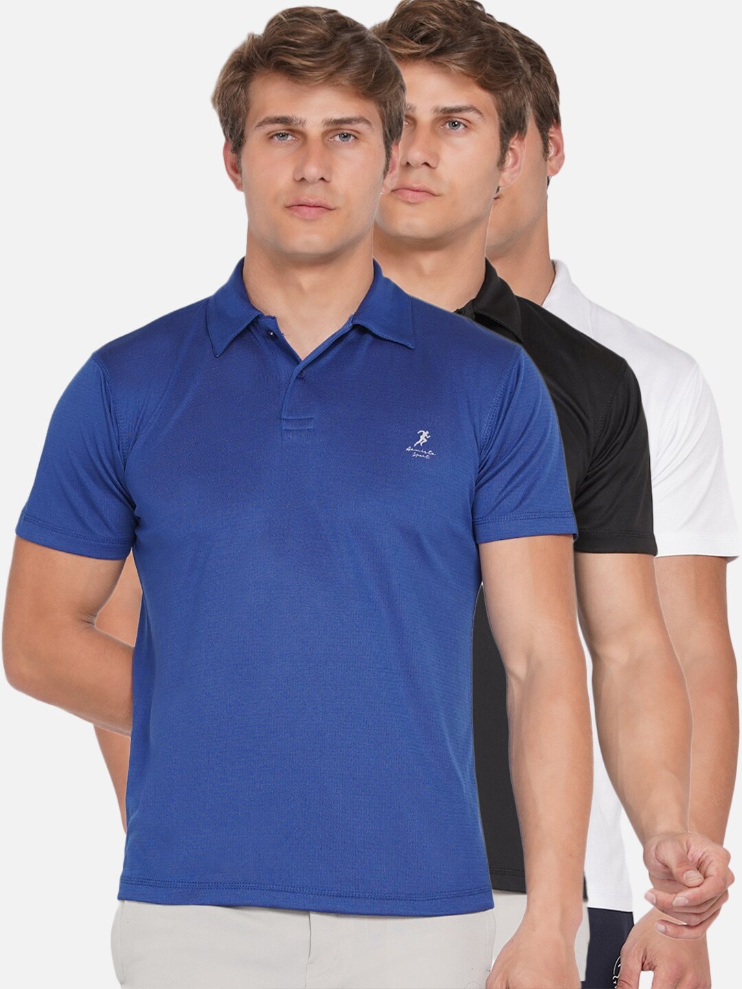 

ARMISTO Men Pack Of 3 Polo Collar Dri-FIT Training or Gym T-shirt, Blue