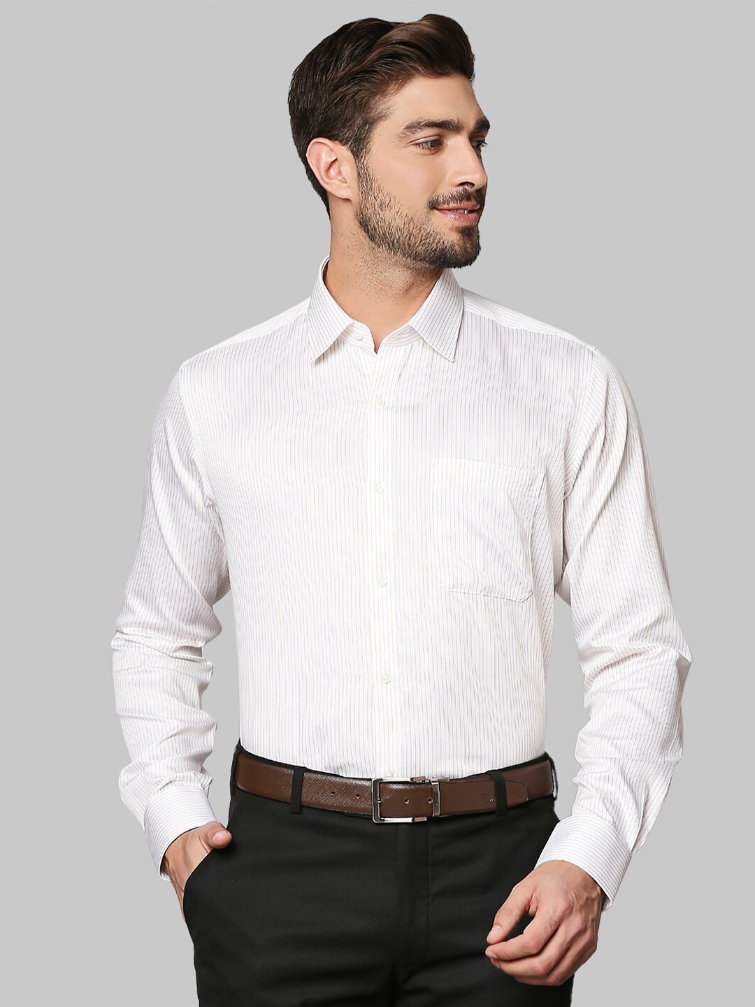 

Raymond Men White Striped Cotton Formal Shirt