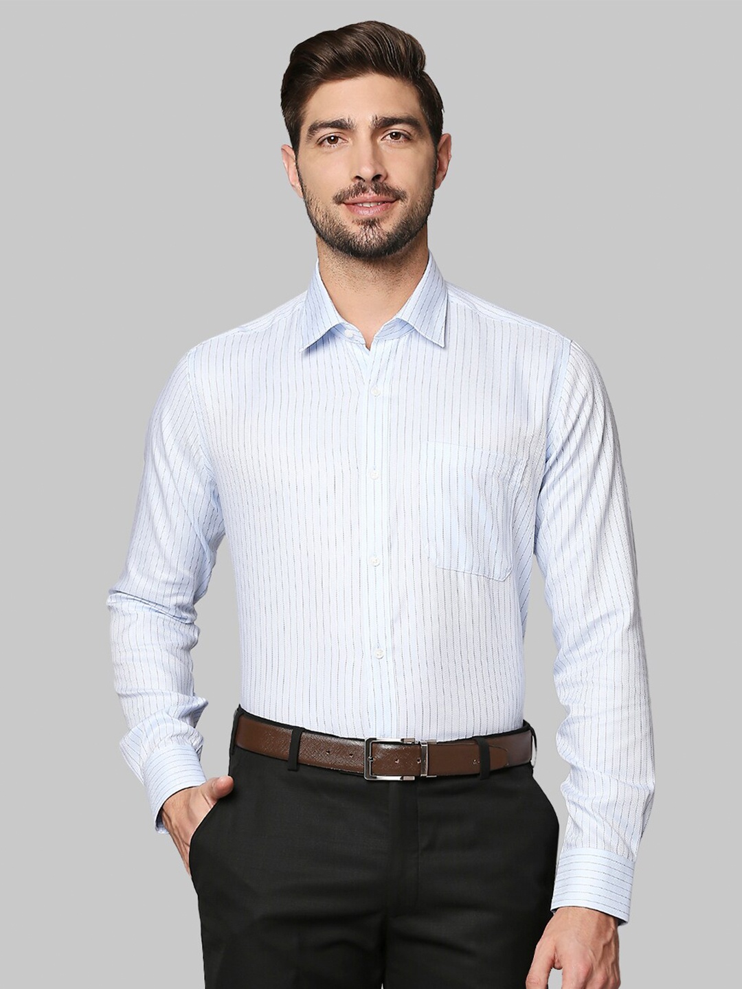 

Raymond Men Blue Striped Regular Fit Cotton Formal Shirt