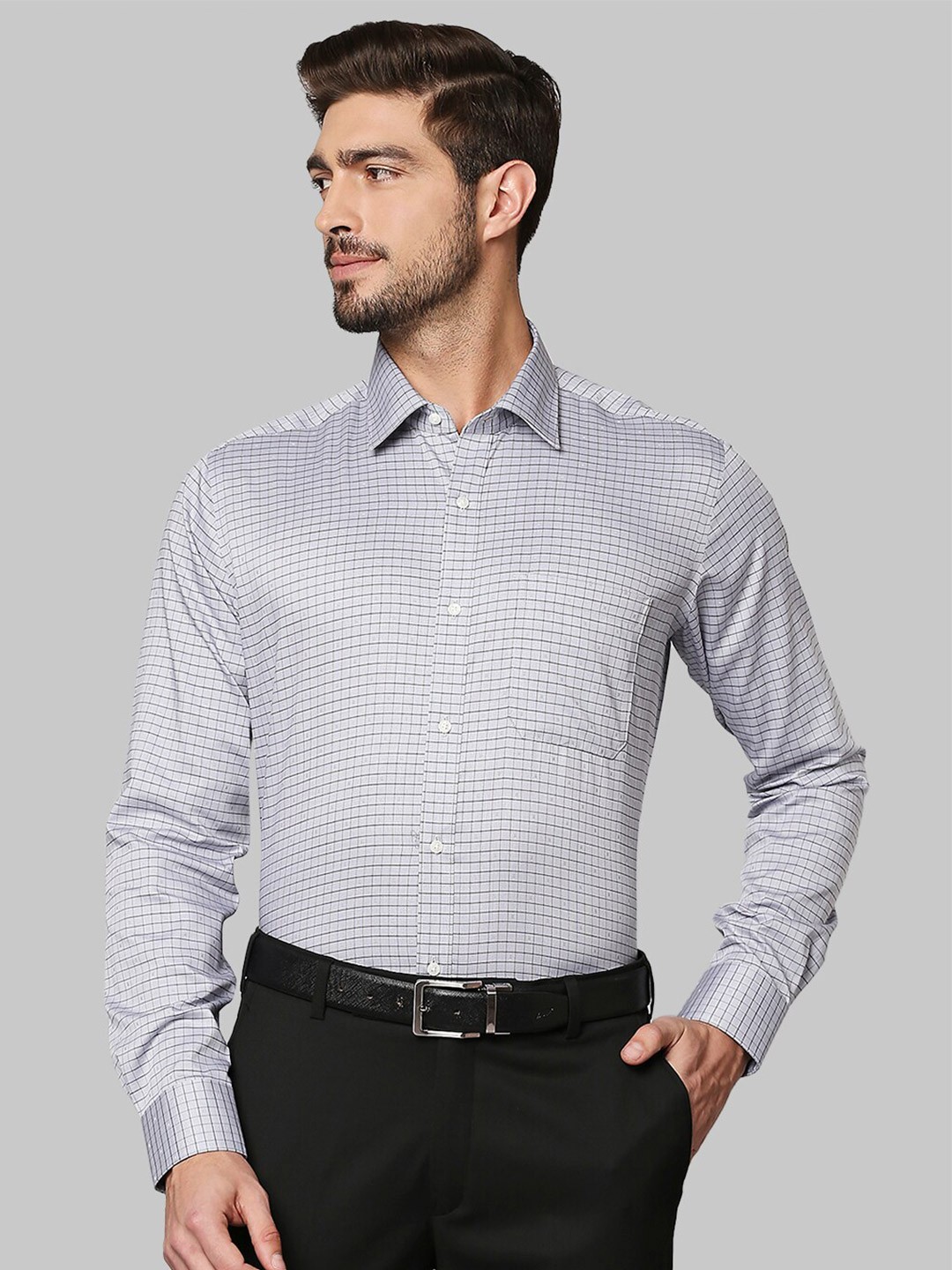 

Raymond Men Grey Checked Formal Shirt