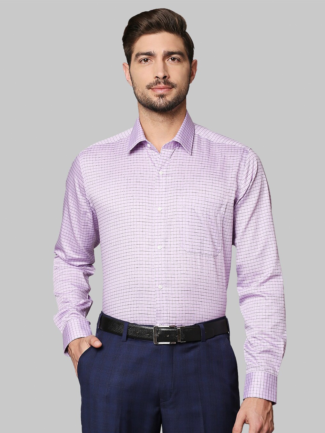 

Raymond Men Purple Cotton Regular Fit Checked Formal Shirt