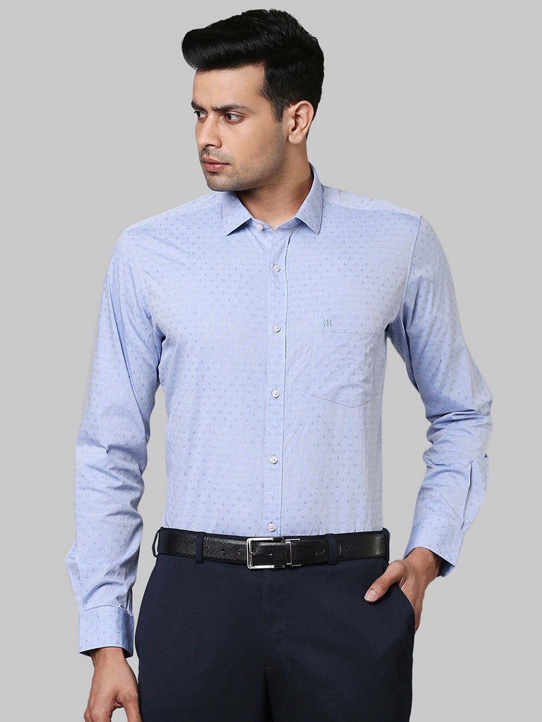 

Raymond Men Blue Self Design Casual Cotton Shirt