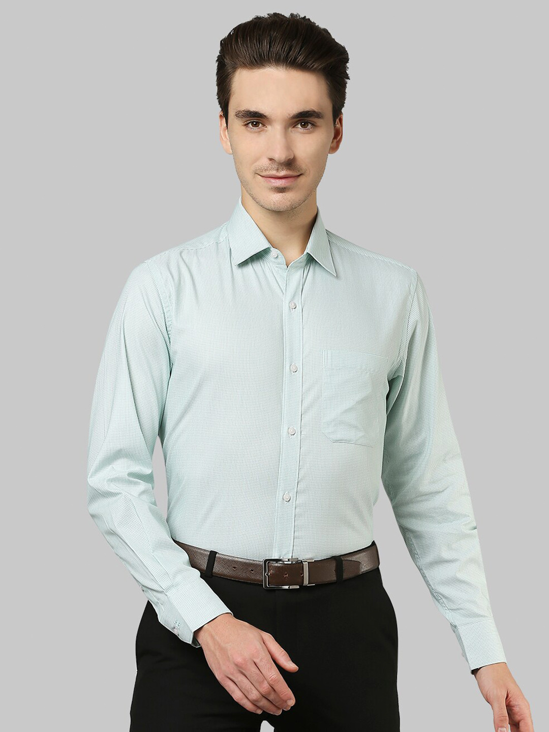 

Raymond Men Green Woven Design Formal Cotton Shirt