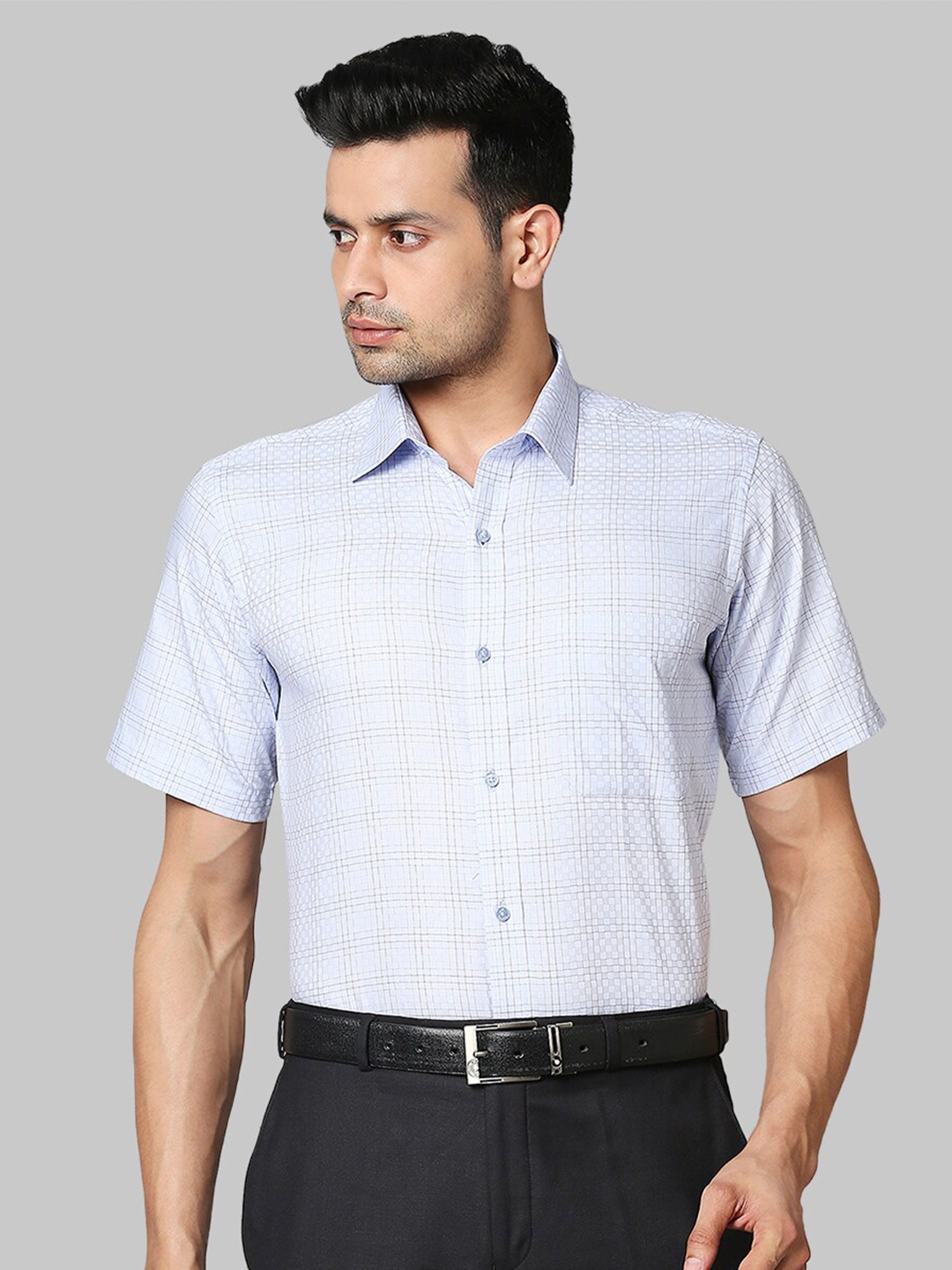 

Raymond Men Blue Checked Cotton Formal Shirt