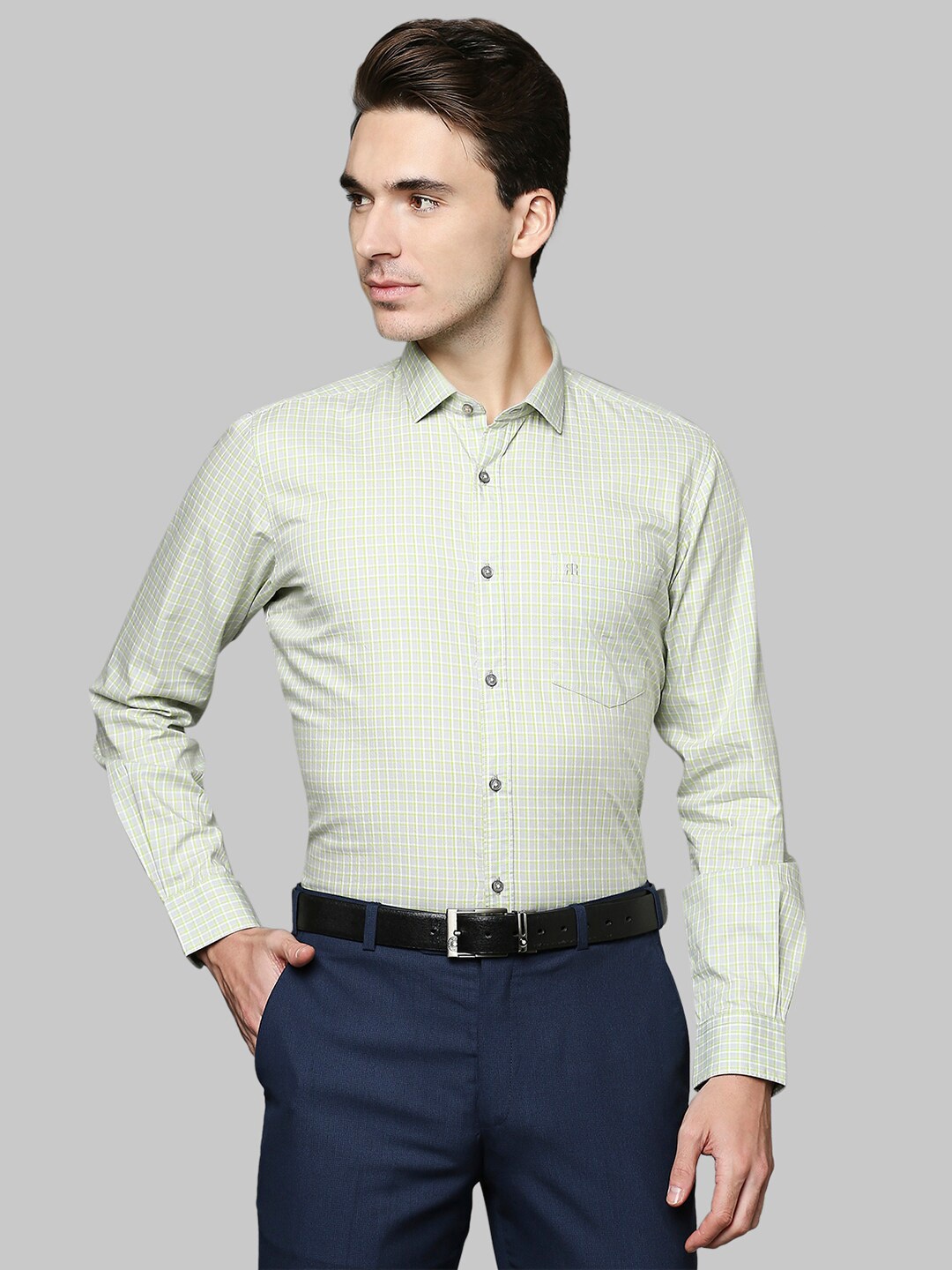 

Raymond Men Green Checked Casual Shirt