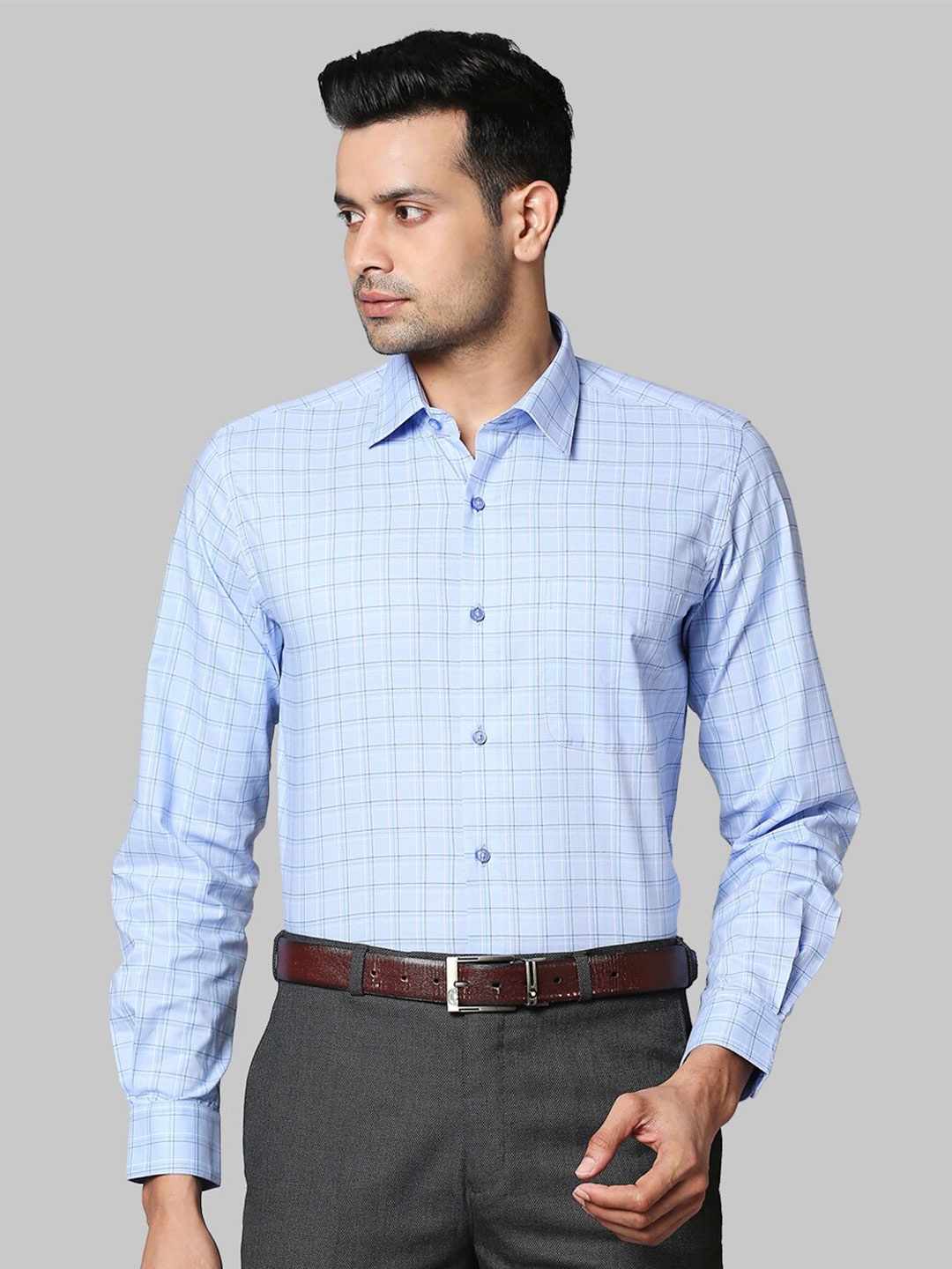 

Raymond Men Blue Windowpane Checks Checked Formal Shirt
