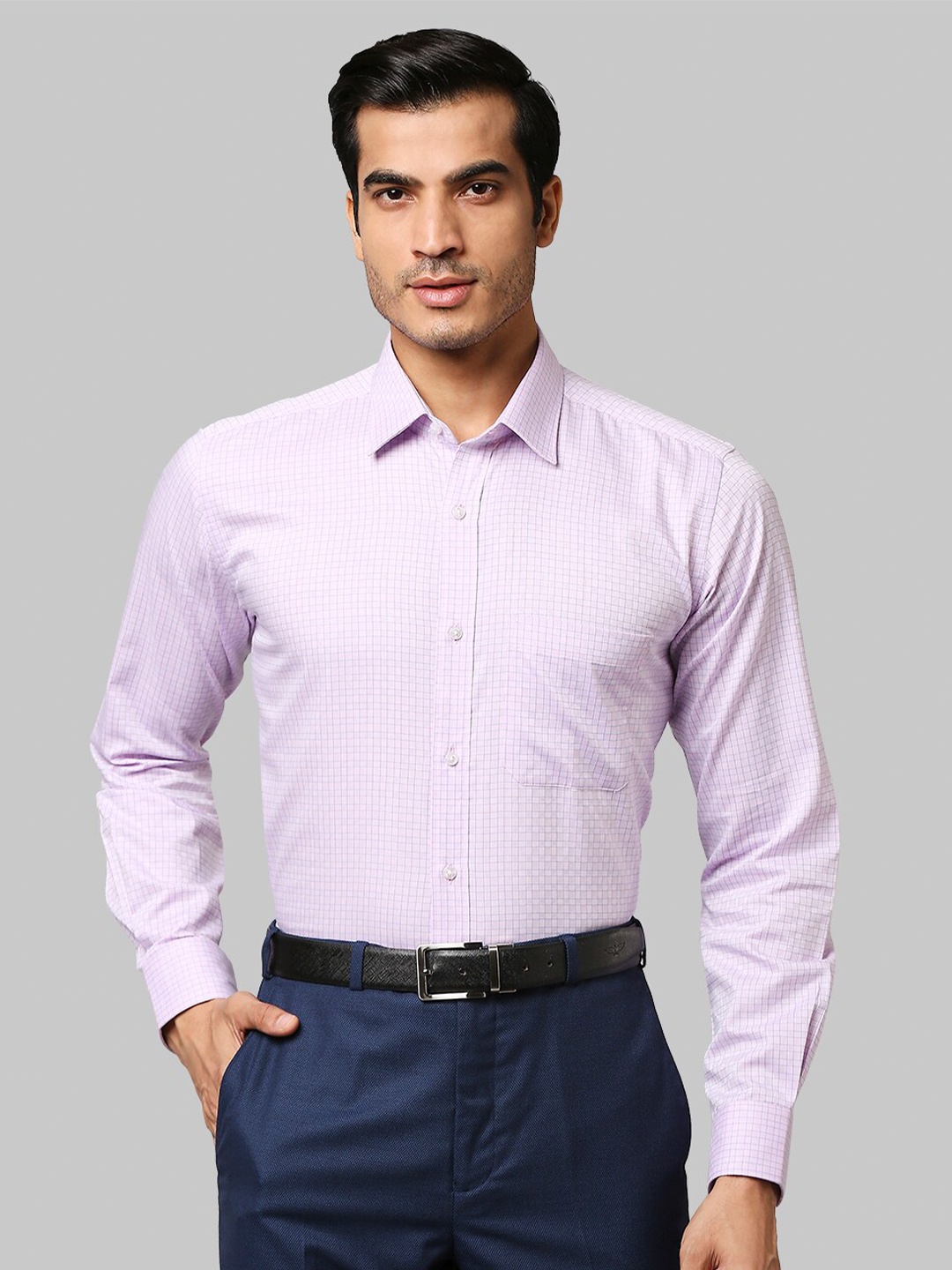 

Raymond Men Lavender Micro Checks Checked Formal Cotton Shirt