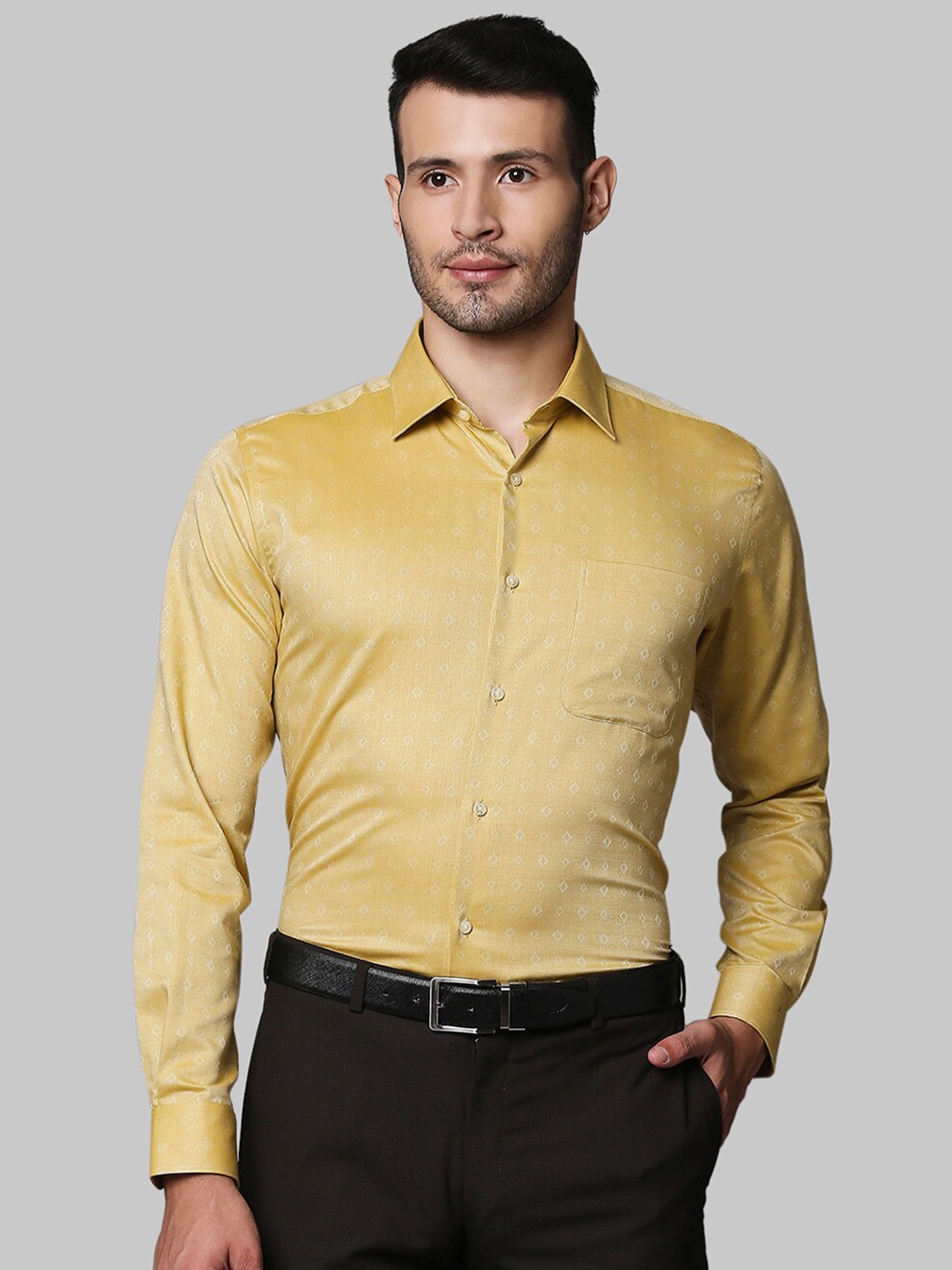 

Raymond Men Yellow Geometric Printed Cotton Regular Fit Formal Shirt