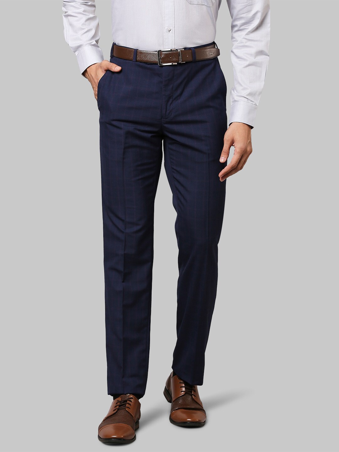 

Raymond Men Navy Blue Slim Fit Checked Formal Shirt