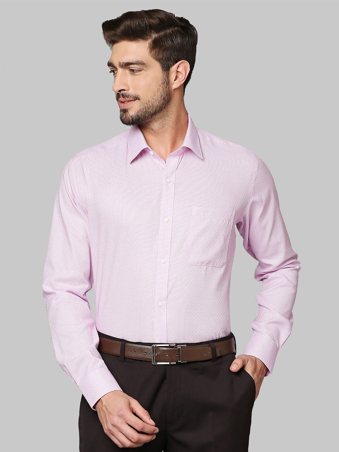 

Raymond Men Pink Micro Checks Opaque Checked Formal Shirt
