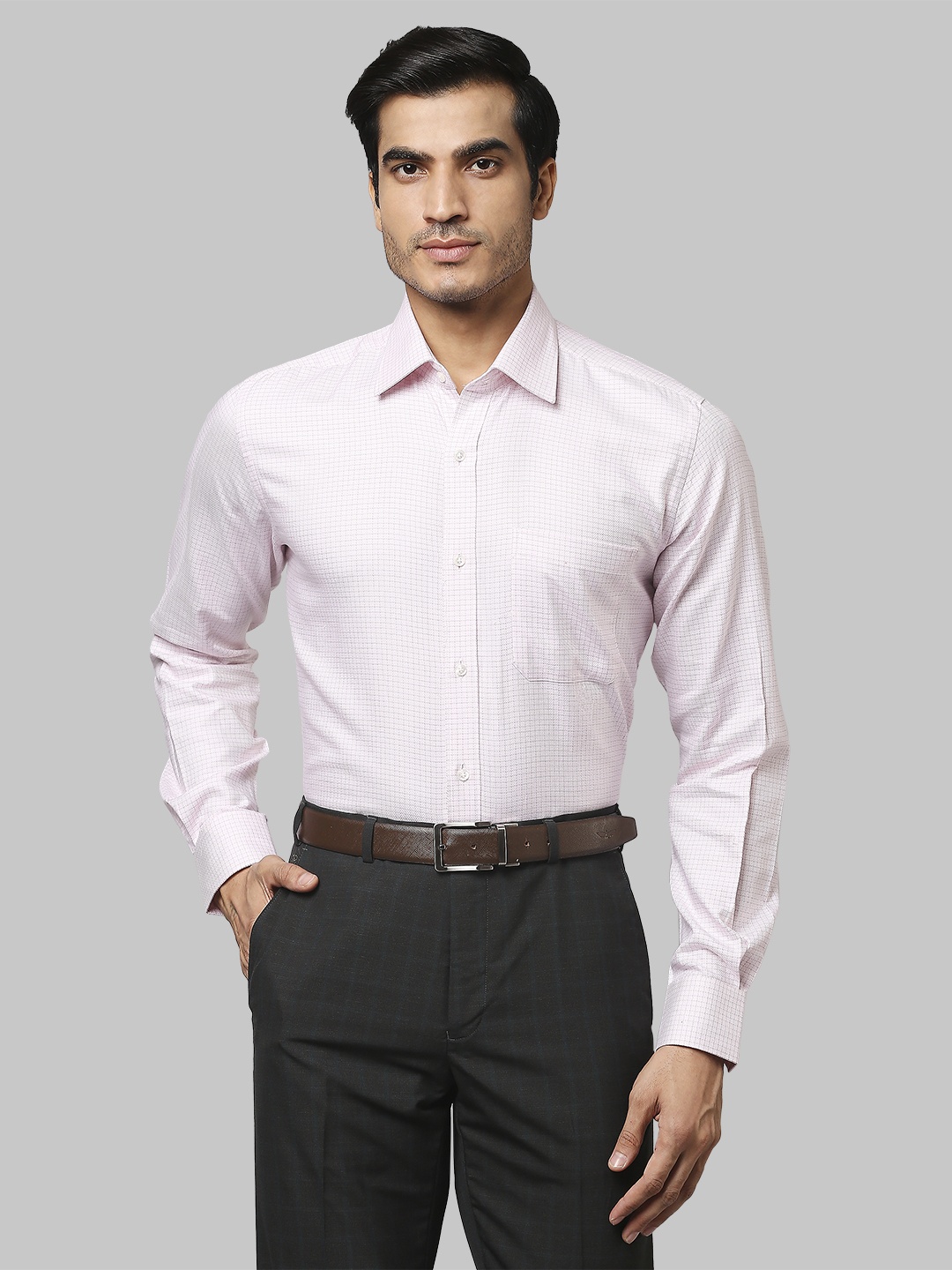 

Raymond Men Checked Formal Cotton Shirt, Pink