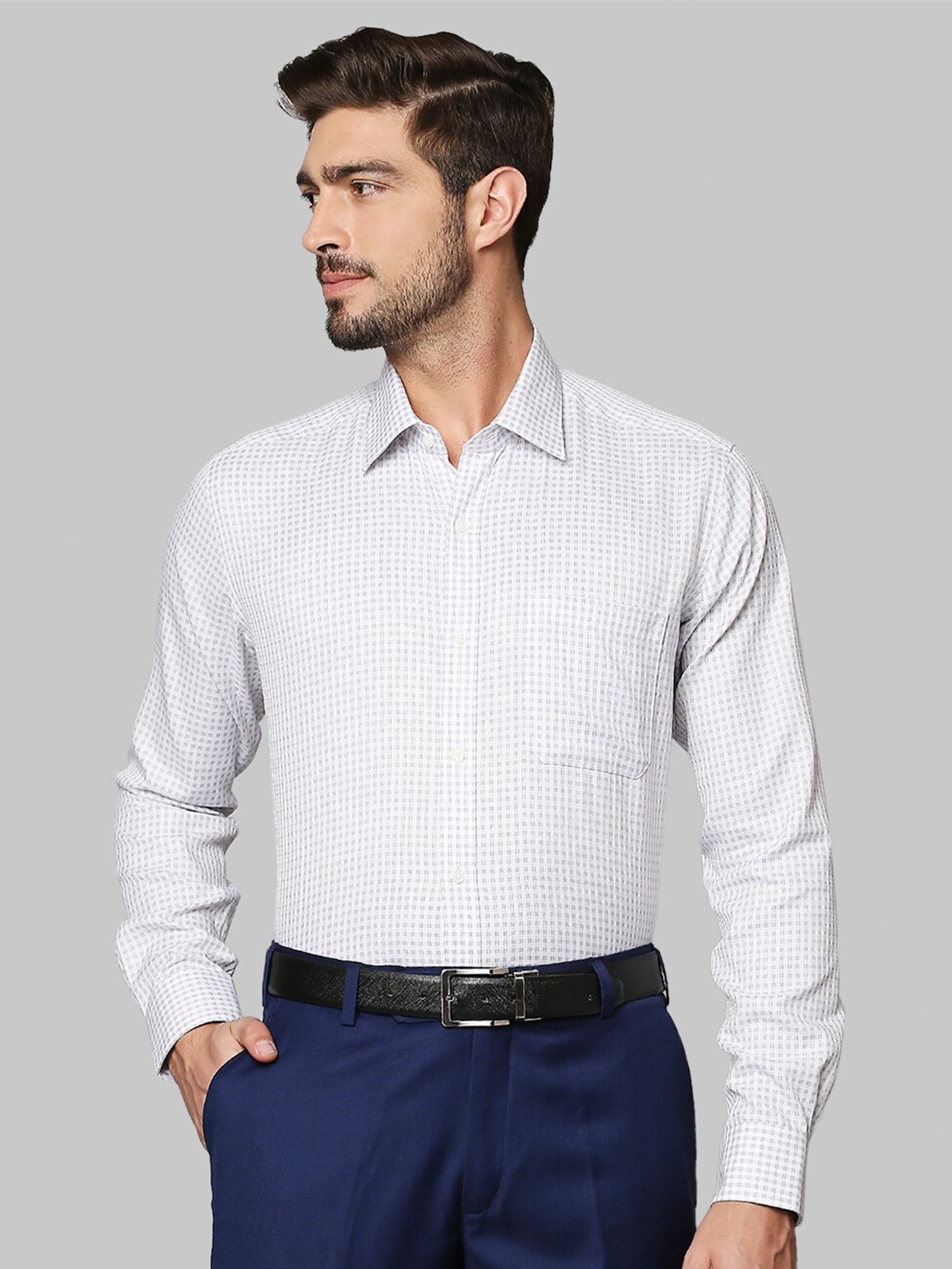

Raymond Men White & Grey Checked Cotton Formal Shirt
