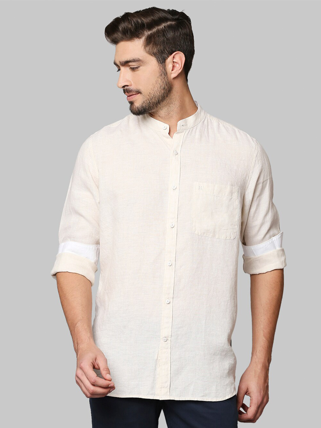 

Raymond Men Beige Cotton Linen Casual Shirt