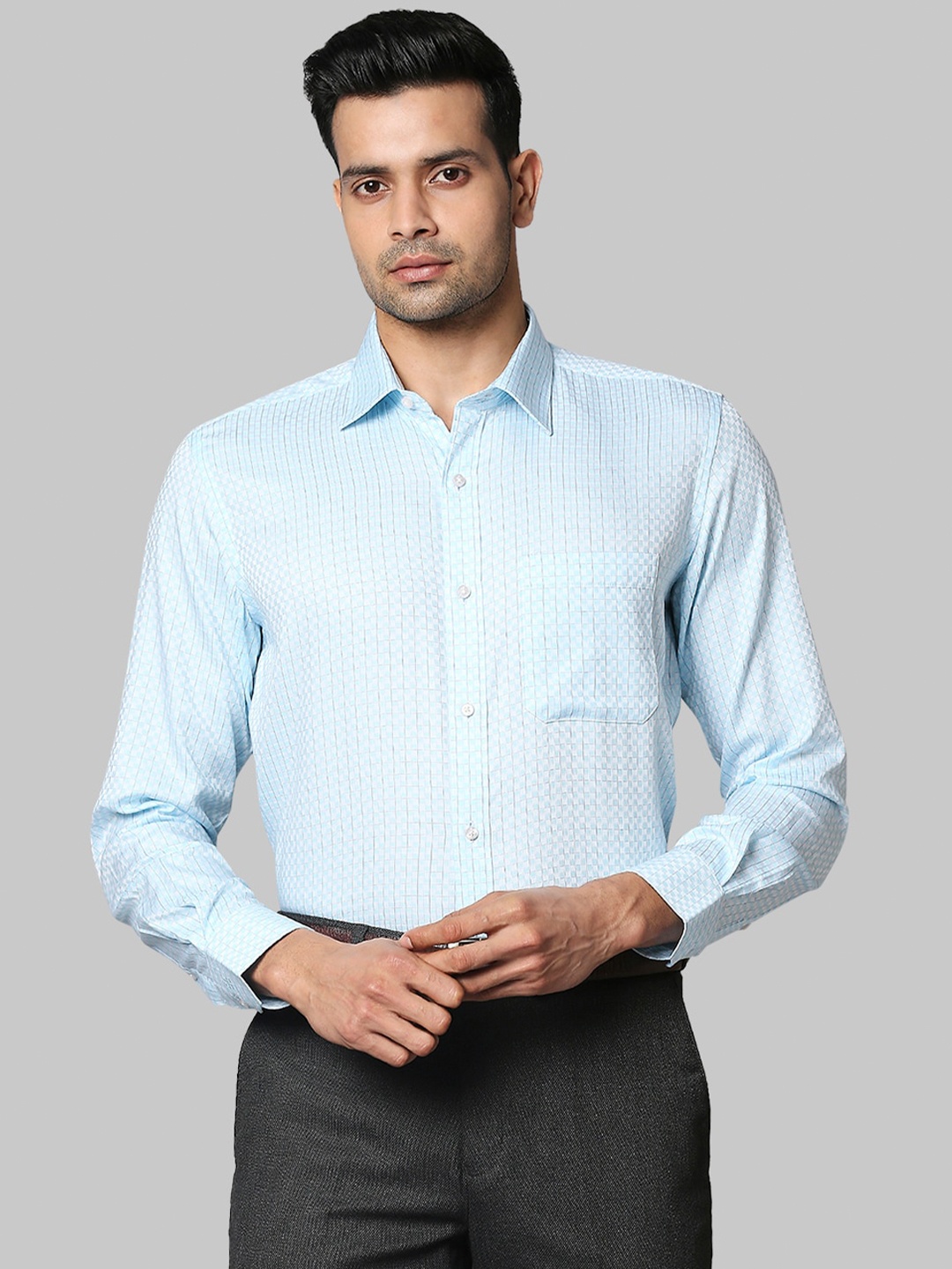 

Raymond Men Blue & Black Checked Cotton Formal Shirt