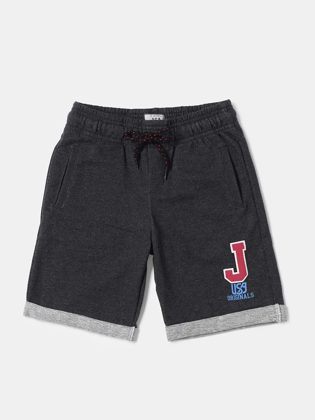 

Jockey Boys Super Combed Cotton Rich French Terry Graphic Printed Mid-Rise Shorts, Black