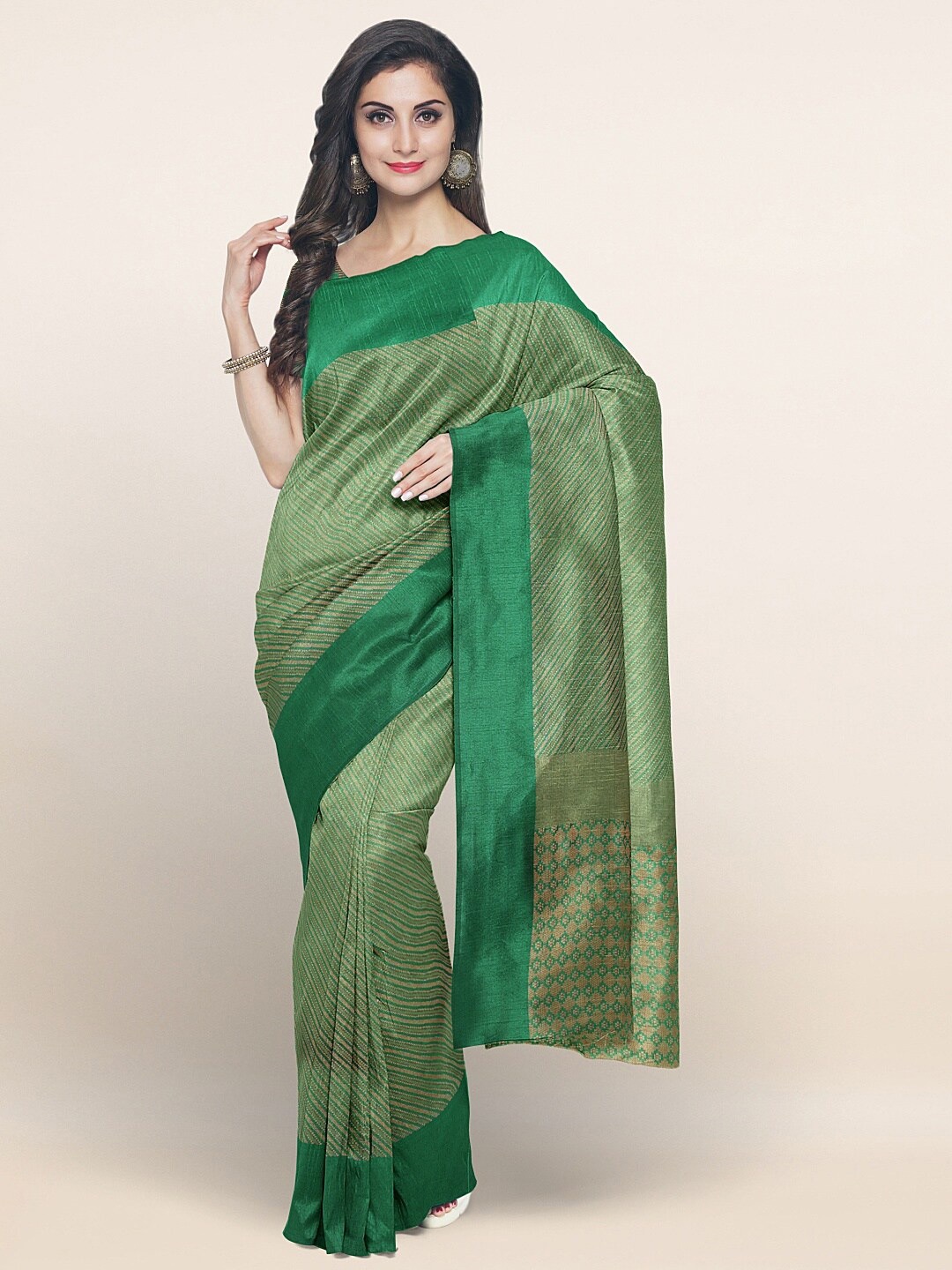 

Pothys Green & Gold-Toned Woven Design Zari Saree