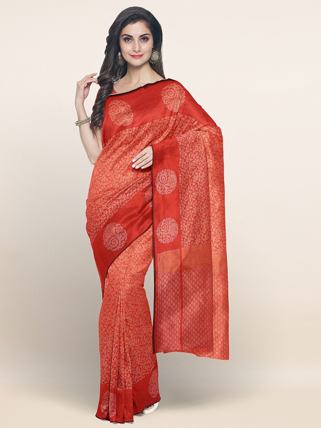

Pothys Red & Golden Floral Zari Saree