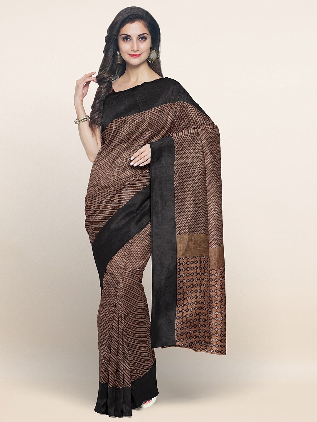 

Pothys Black & Gold-Toned Woven Design Zari Mescerized Cotton Saree