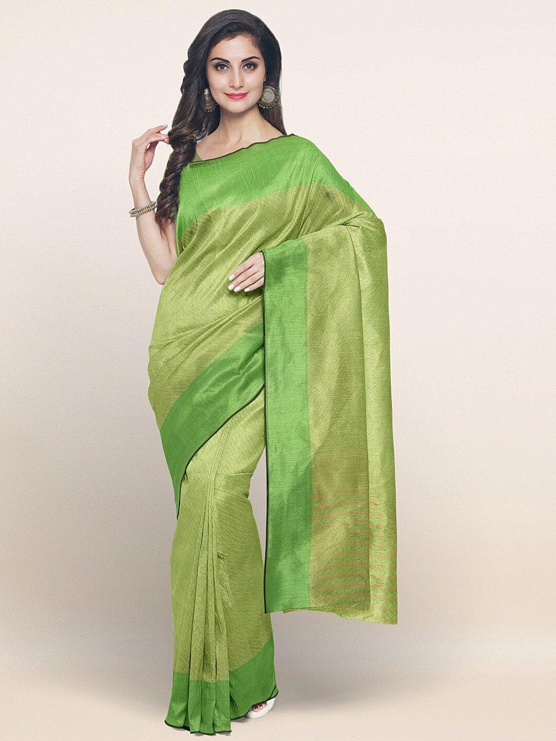 

Pothys Green & Gold-Toned Woven Design Zari Saree