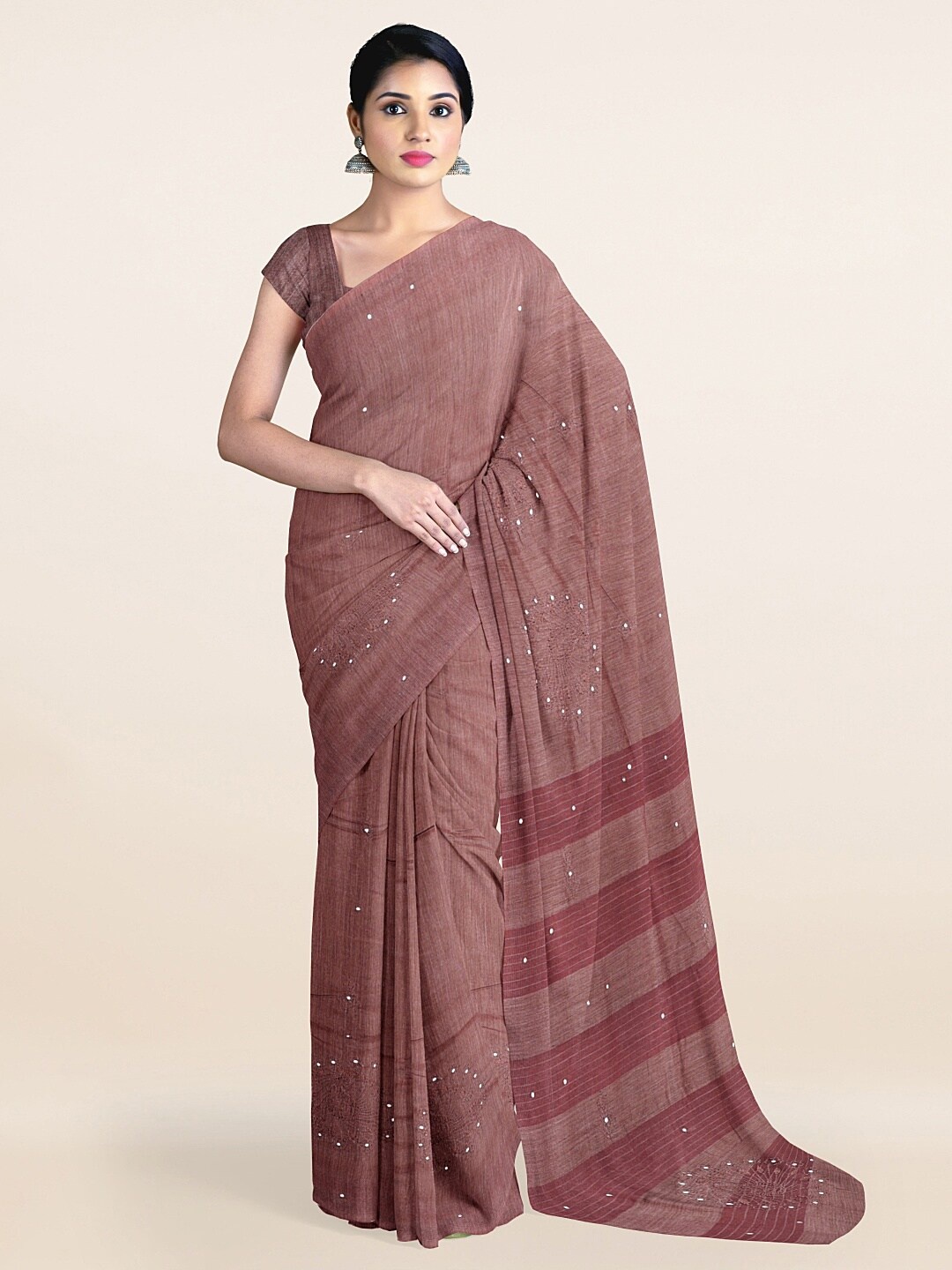 

Pothys Mauve Floral Embroidered Jute Silk Saree