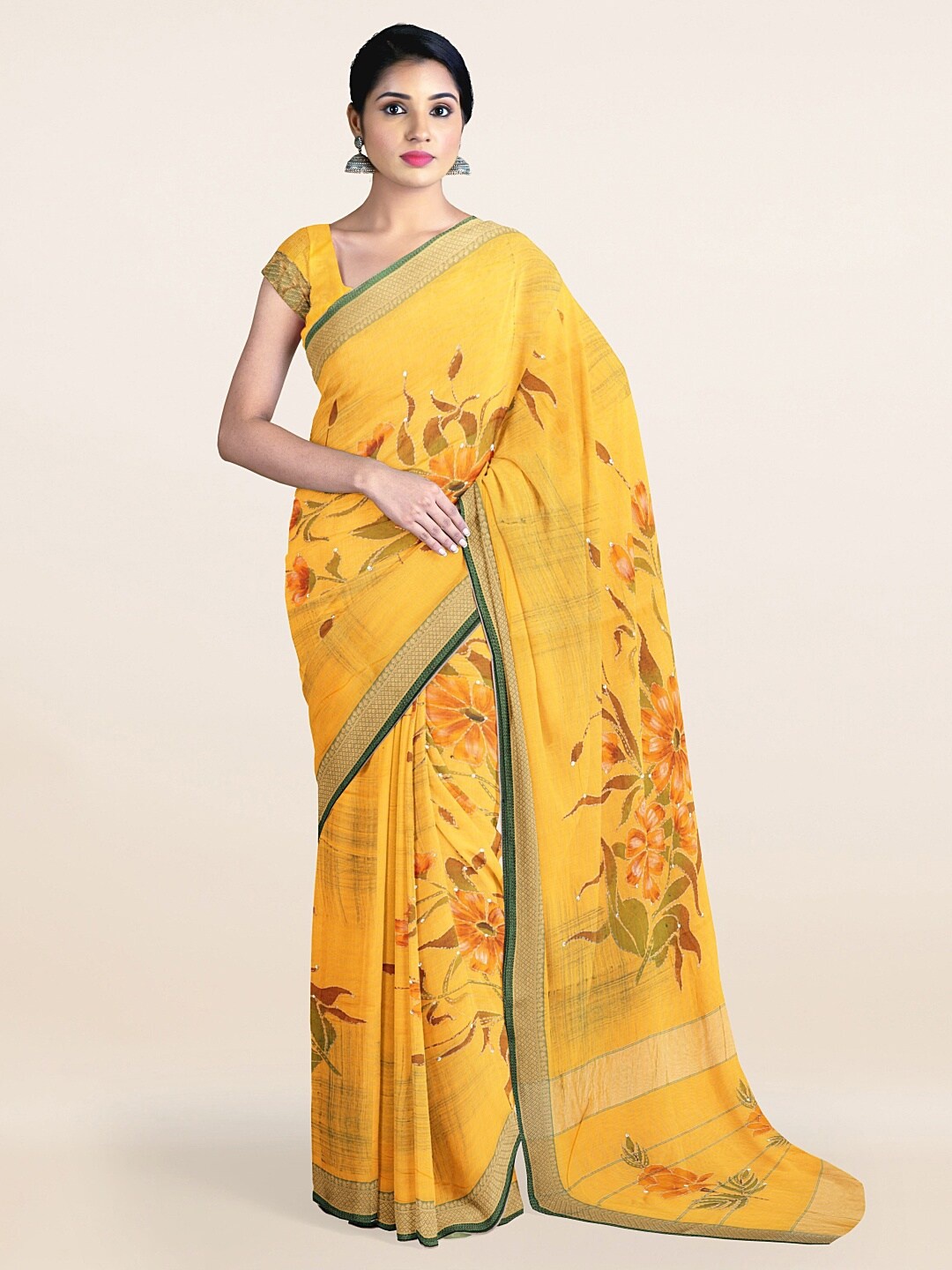 

Pothys Mustard Floral Printed Saree