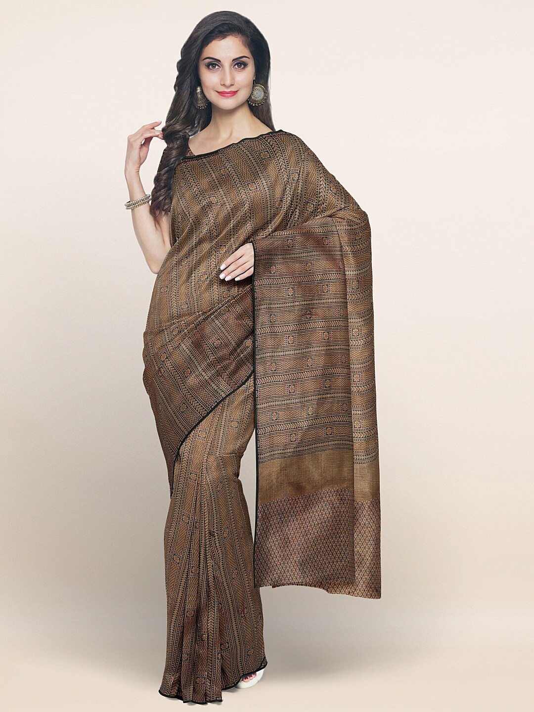 

Pothys Green & Gold-Toned Striped Saree