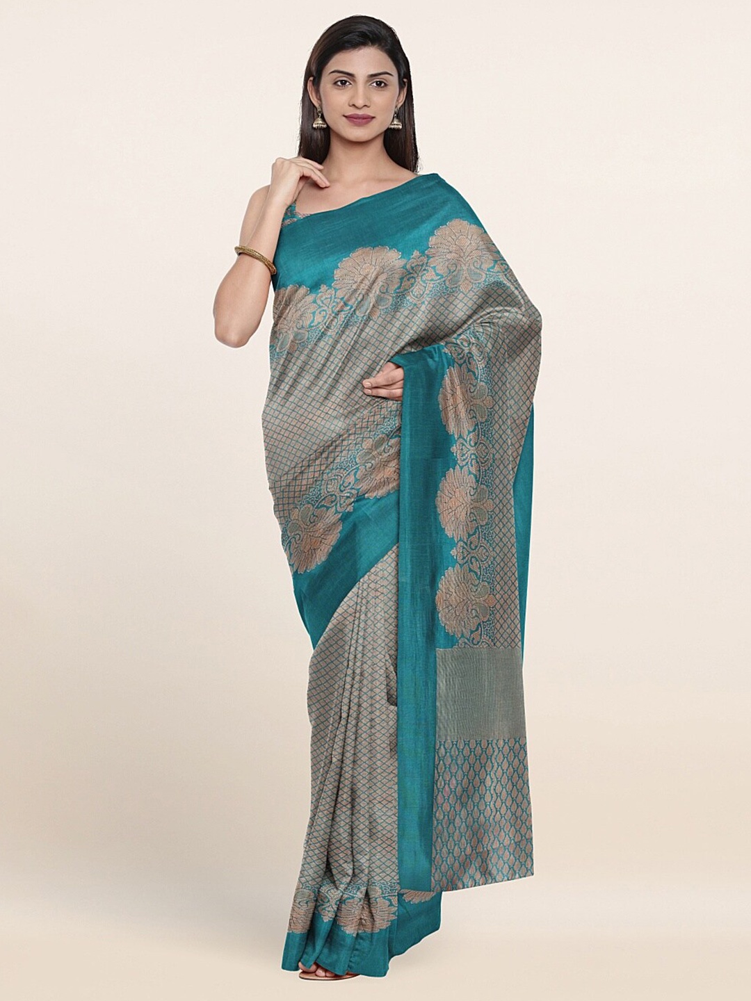 

Pothys Green & Gold-Toned Woven Design Zari Saree