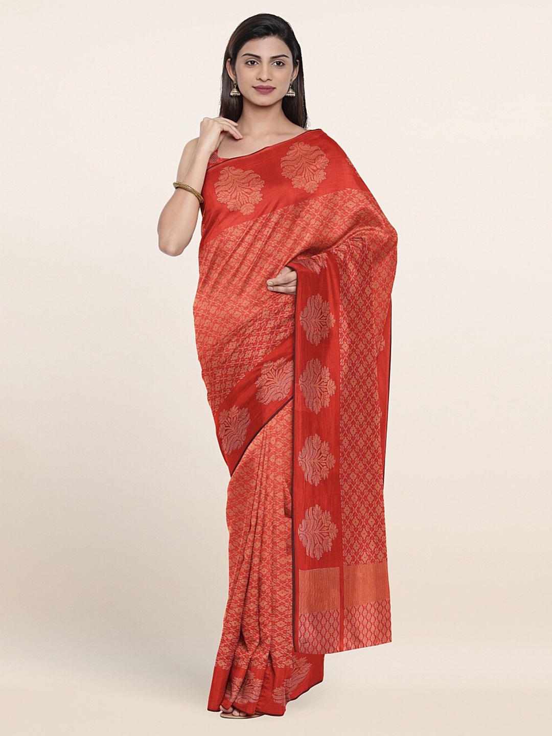 

Pothys Rust & Gold Woven Design Cotton Saree