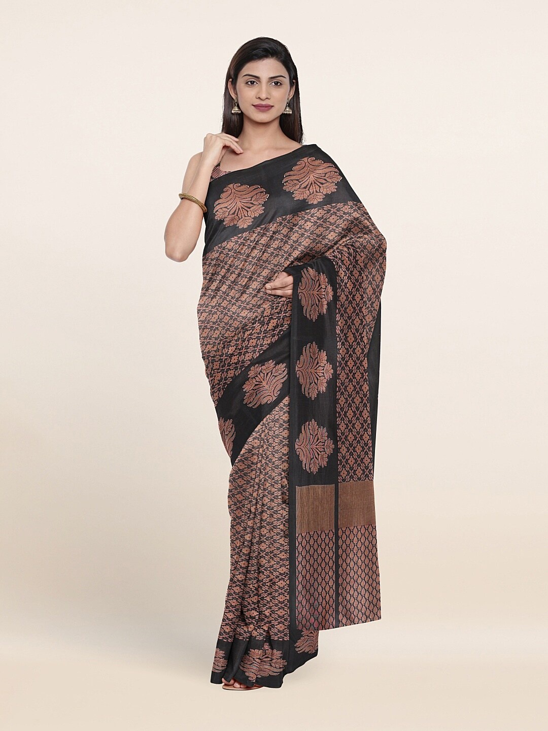 

Pothys Black & Copper-Toned Woven Design Zari Saree