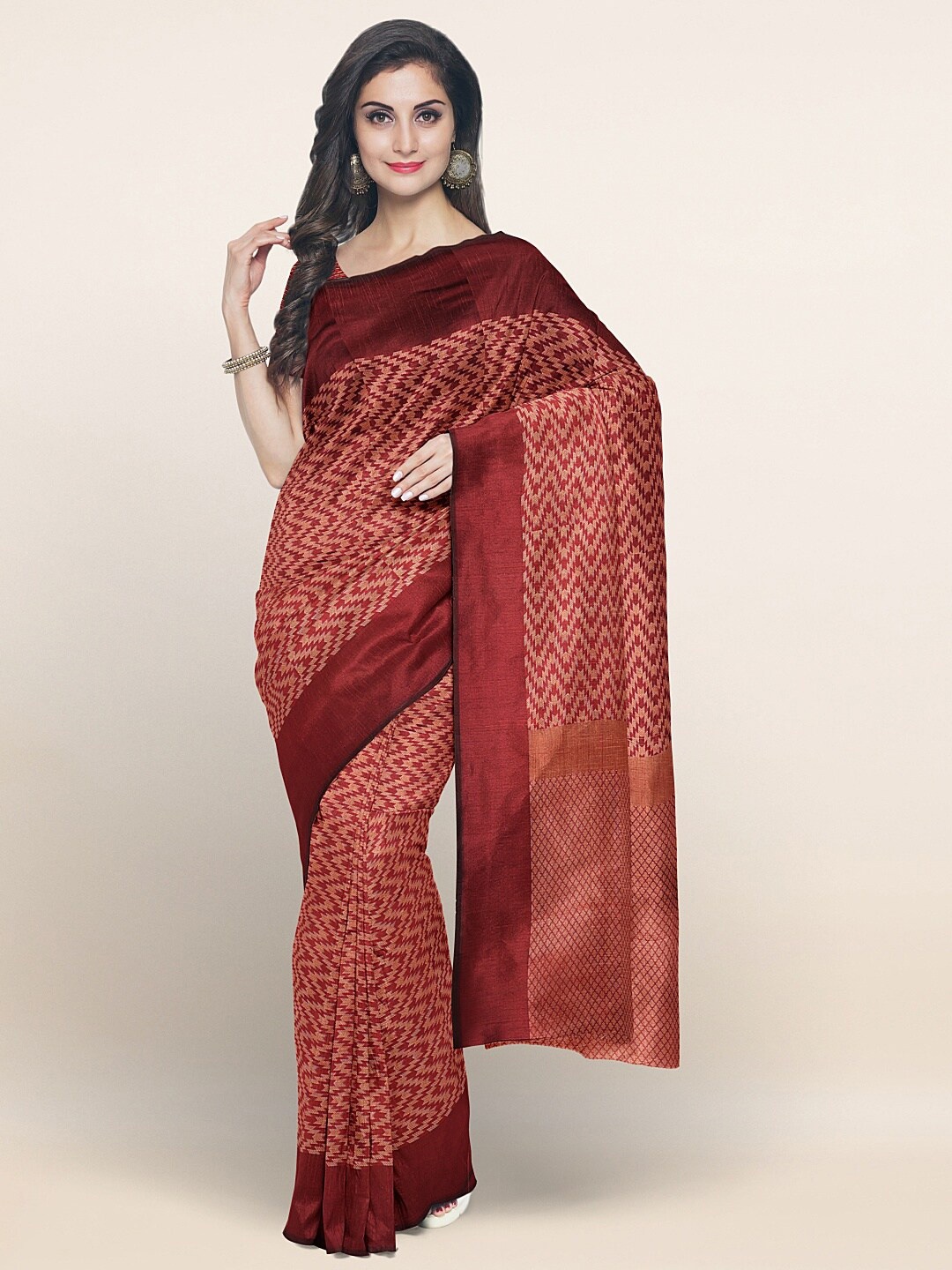 

Pothys Maroon & Copper-Toned Woven Design Zari Saree