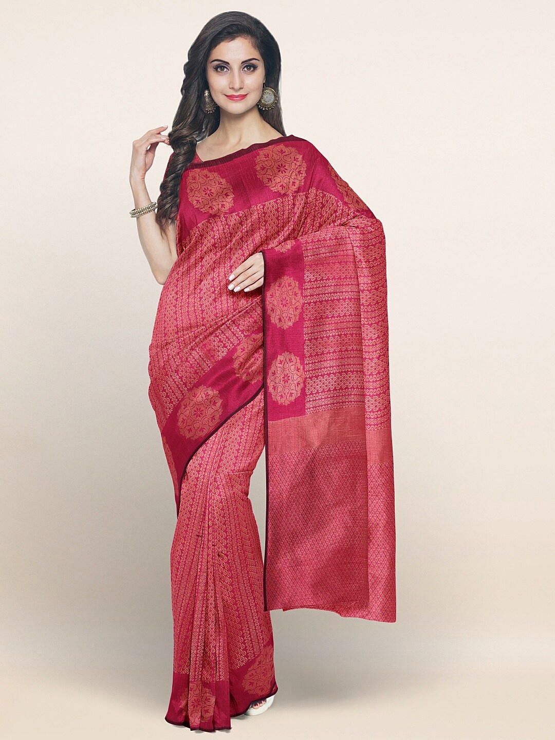 

Pothys Magenta & Golden Ethnic Motifs Zari Saree