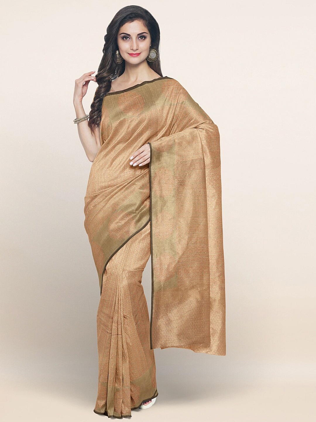 

Pothys Tan & Copper-Toned Ethnic Motifs Saree