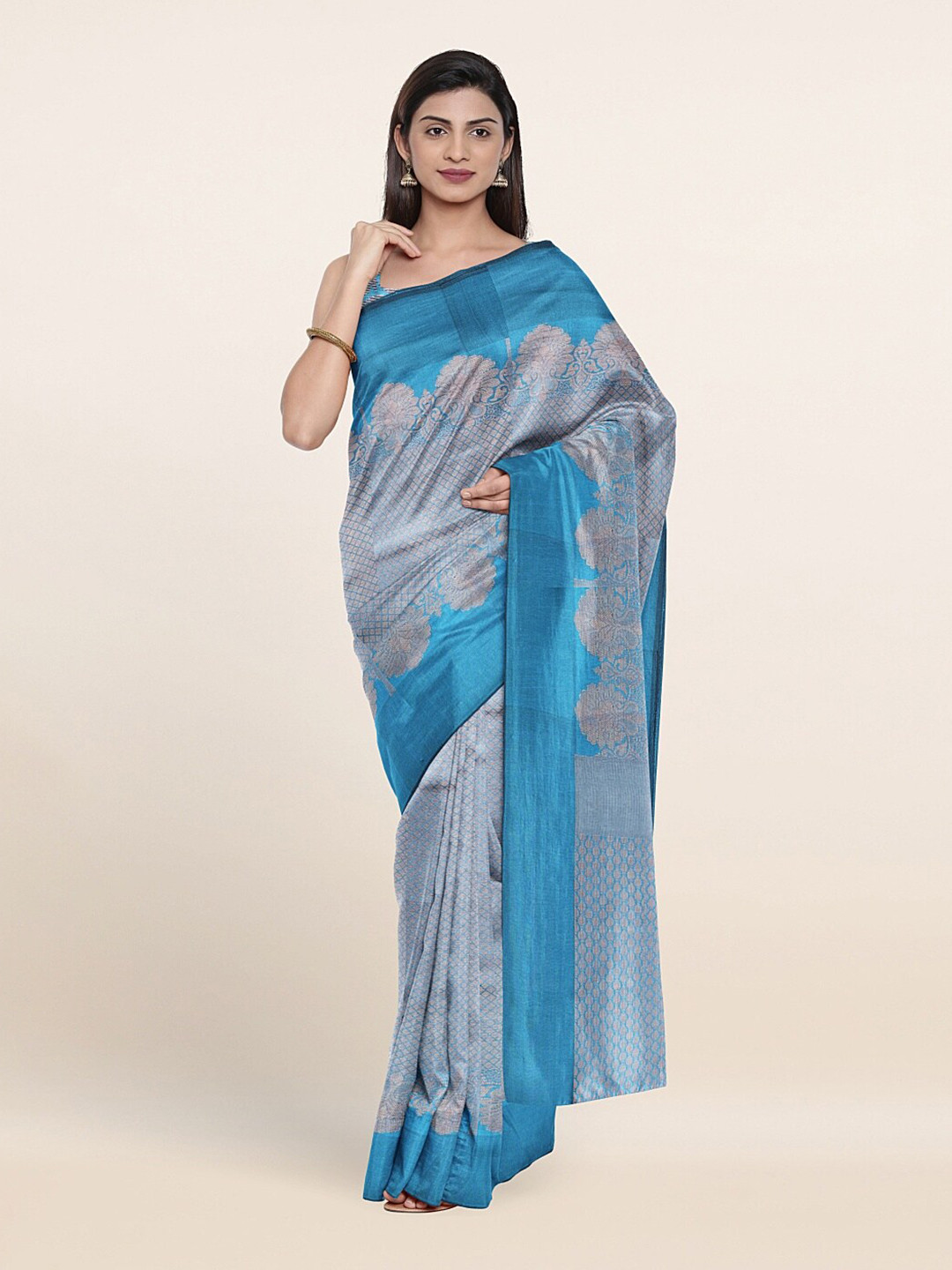 

Pothys Blue & Gold-Toned Woven Design Saree