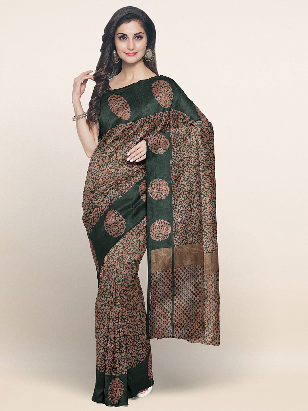 

Pothys Green & Gold-Toned Woven Design Zari Saree