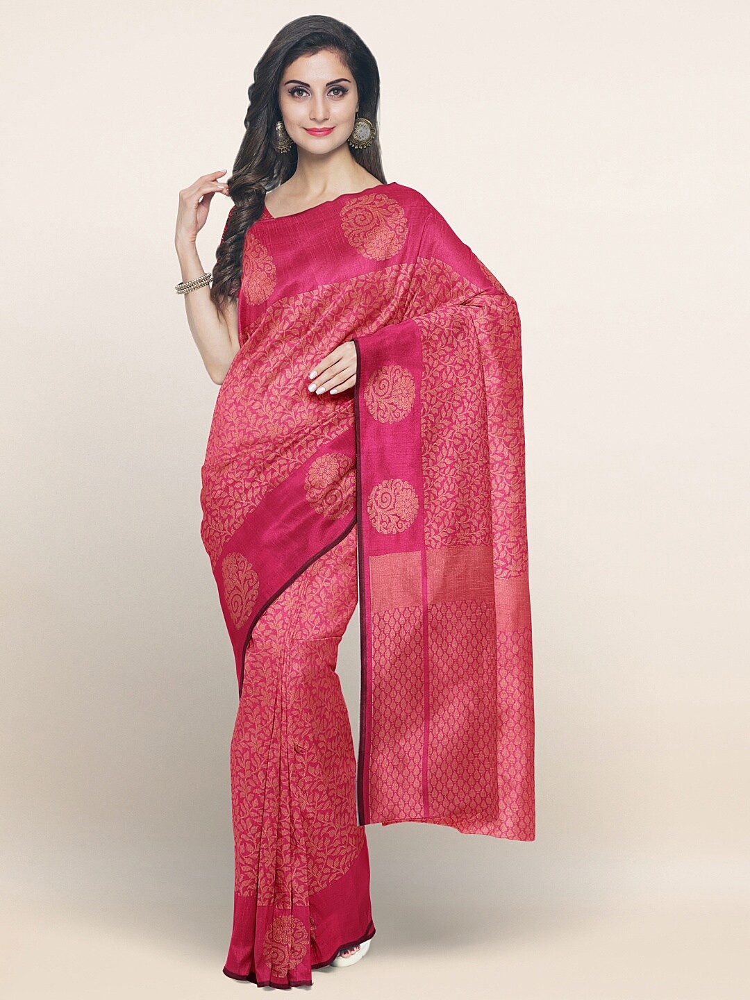 

Pothys Pink & Gold-Toned Floral Saree