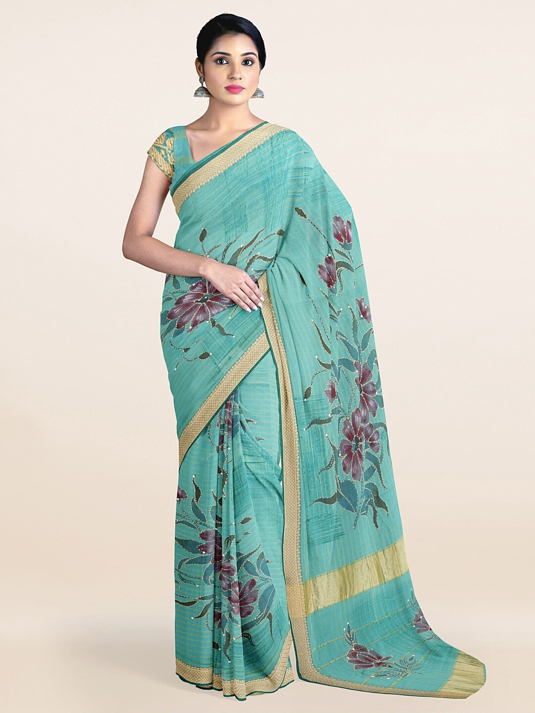

Pothys Blue Floral Printed Saree