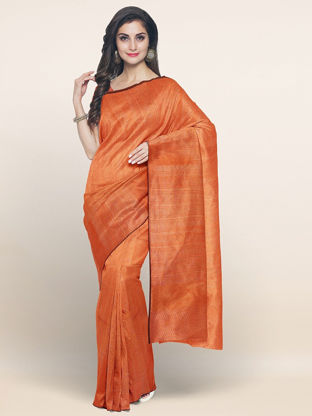 

Pothys Orange & Gold-Toned Woven Design Zari Saree