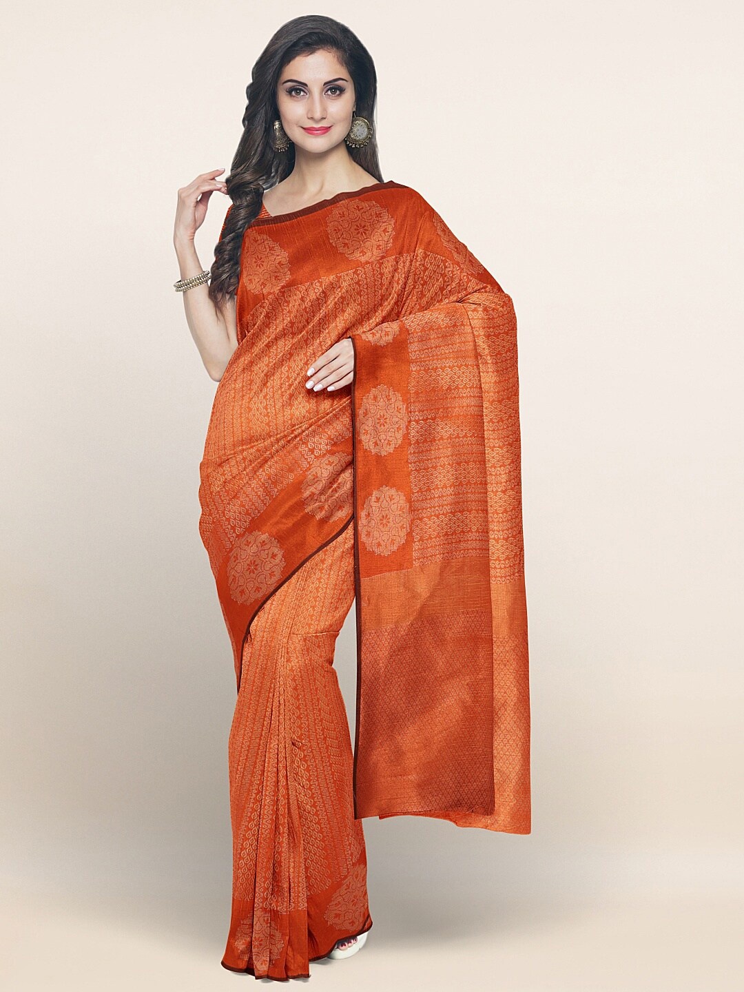 

Pothys Rust & Gold-Toned Woven Design Zari Saree
