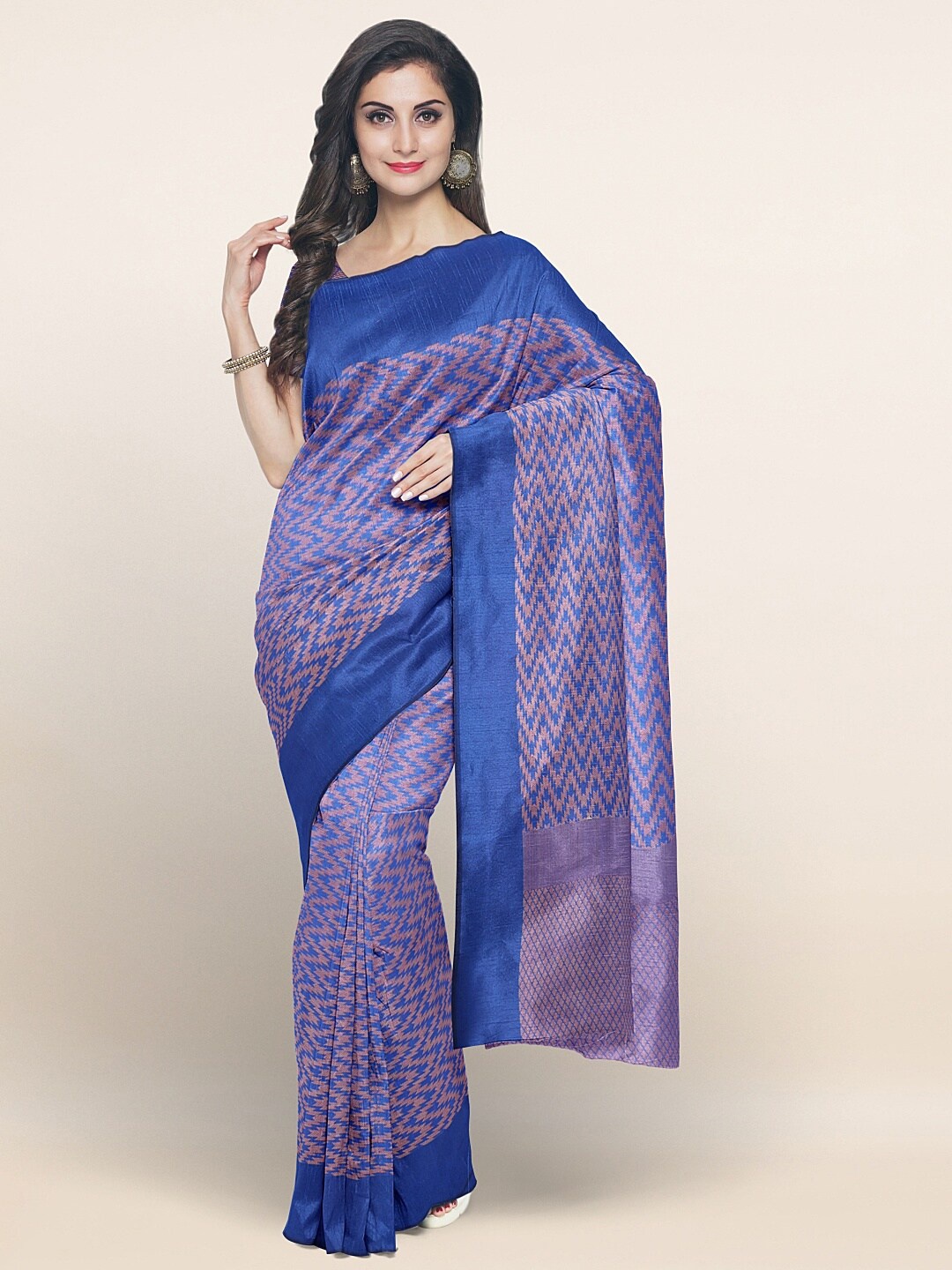 

Pothys Blue & Copper-Toned Woven Design Zari Saree