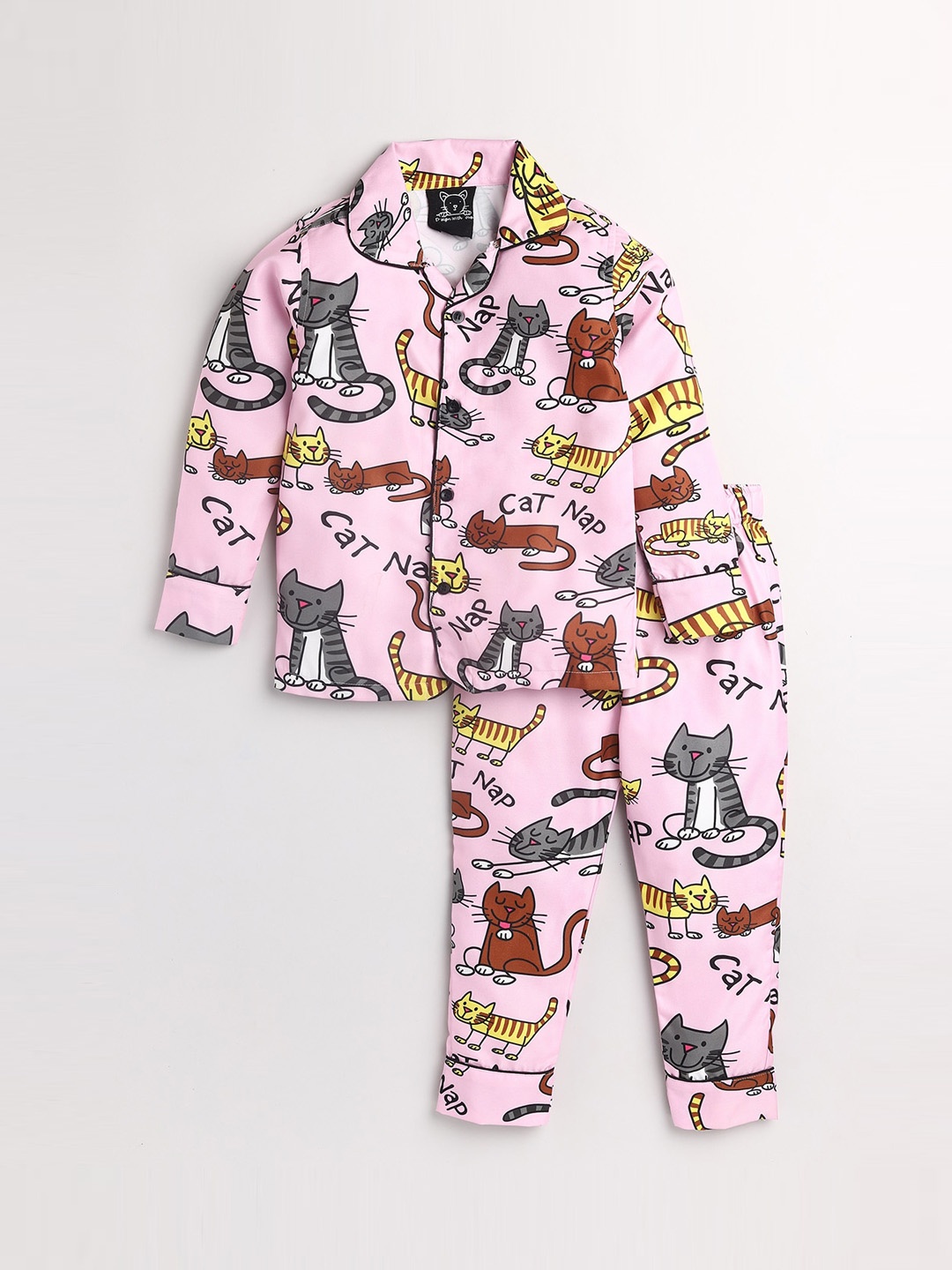 

Lazy Shark Girls Pink & Grey Printed Night suit