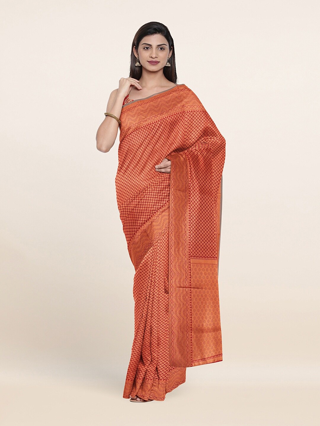 

Pothys Maroon & Copper-Toned Art Silk Banarasi Saree