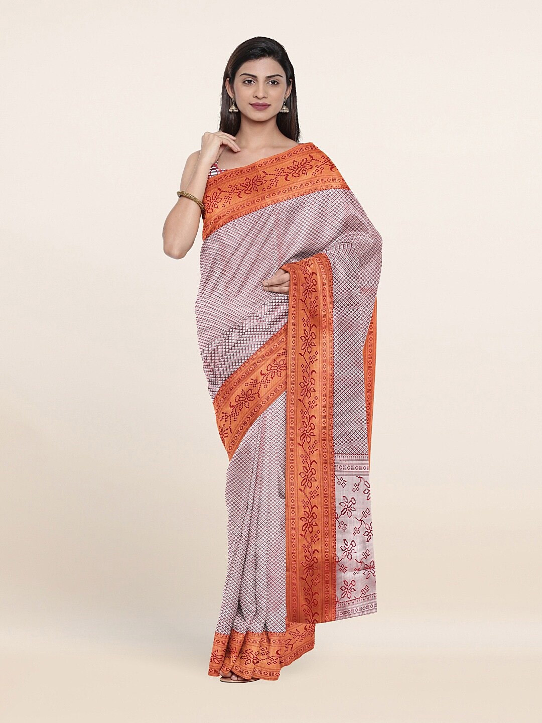 

Pothys Maroon & Orange Floral Zari Art Silk Banarasi Saree