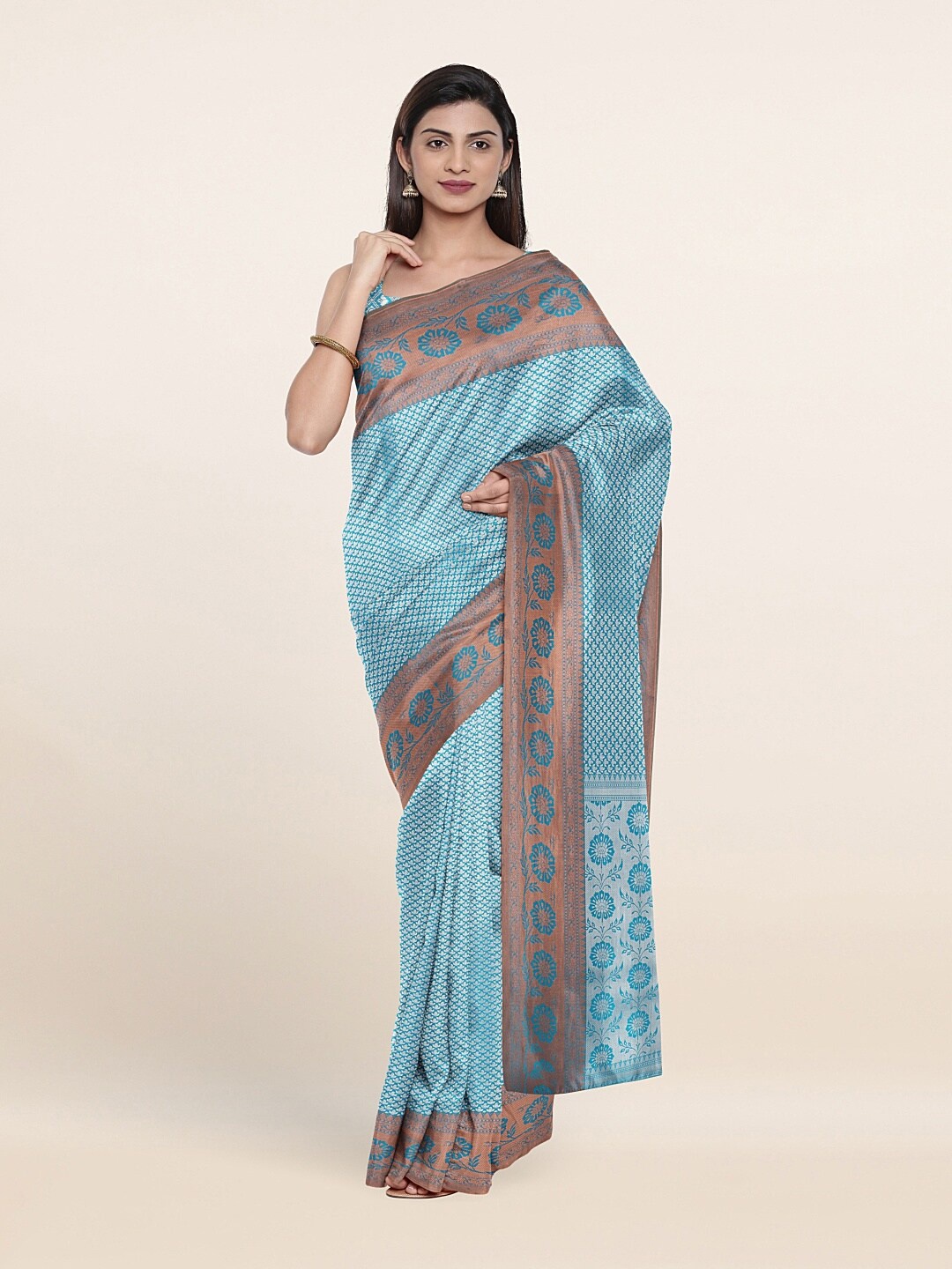 

Pothys Blue & Silver-Toned Woven Design Zari Art Silk Saree