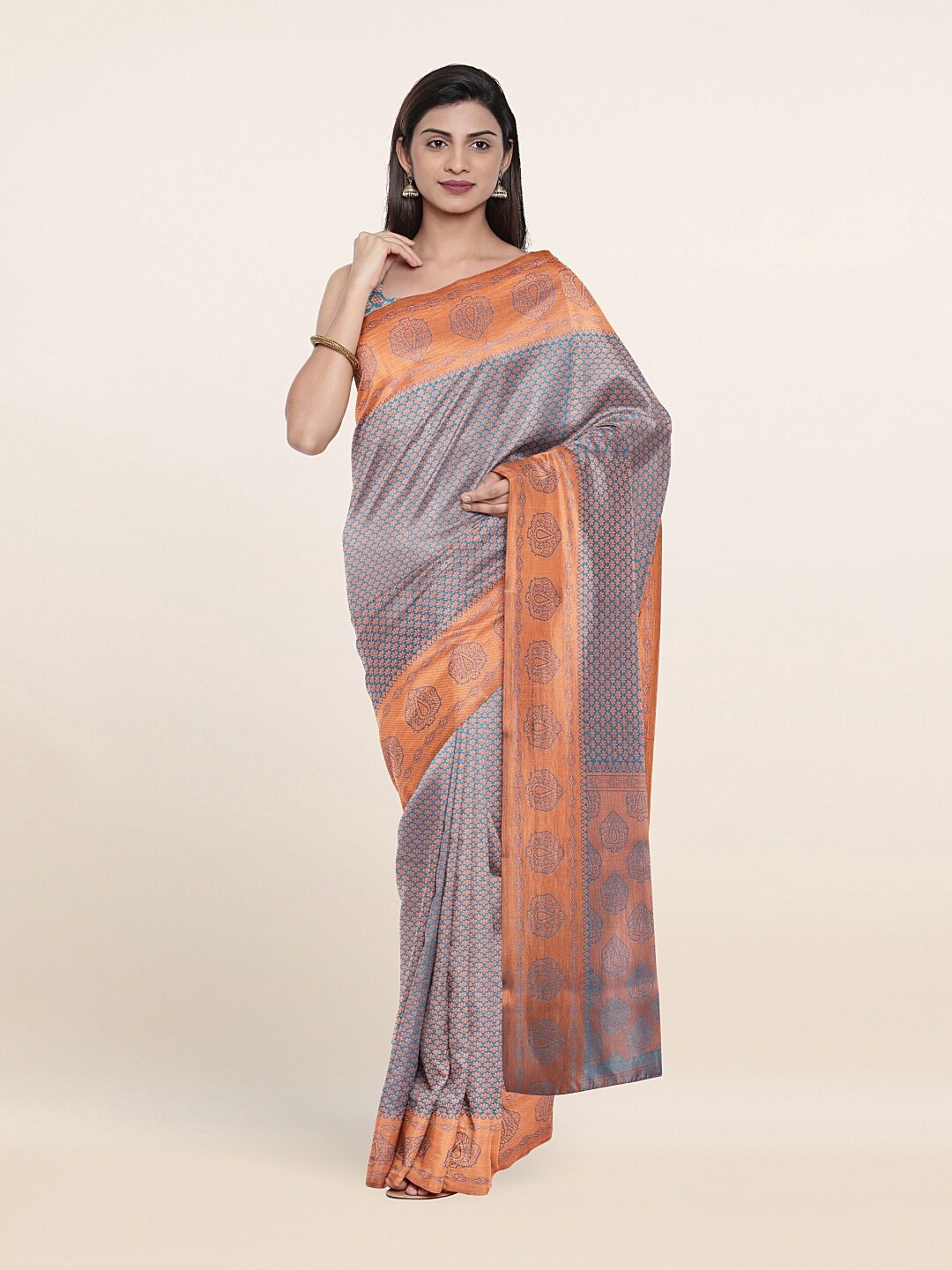 

Pothys Blue & Silver-Toned Woven Design Zari Art Silk Saree