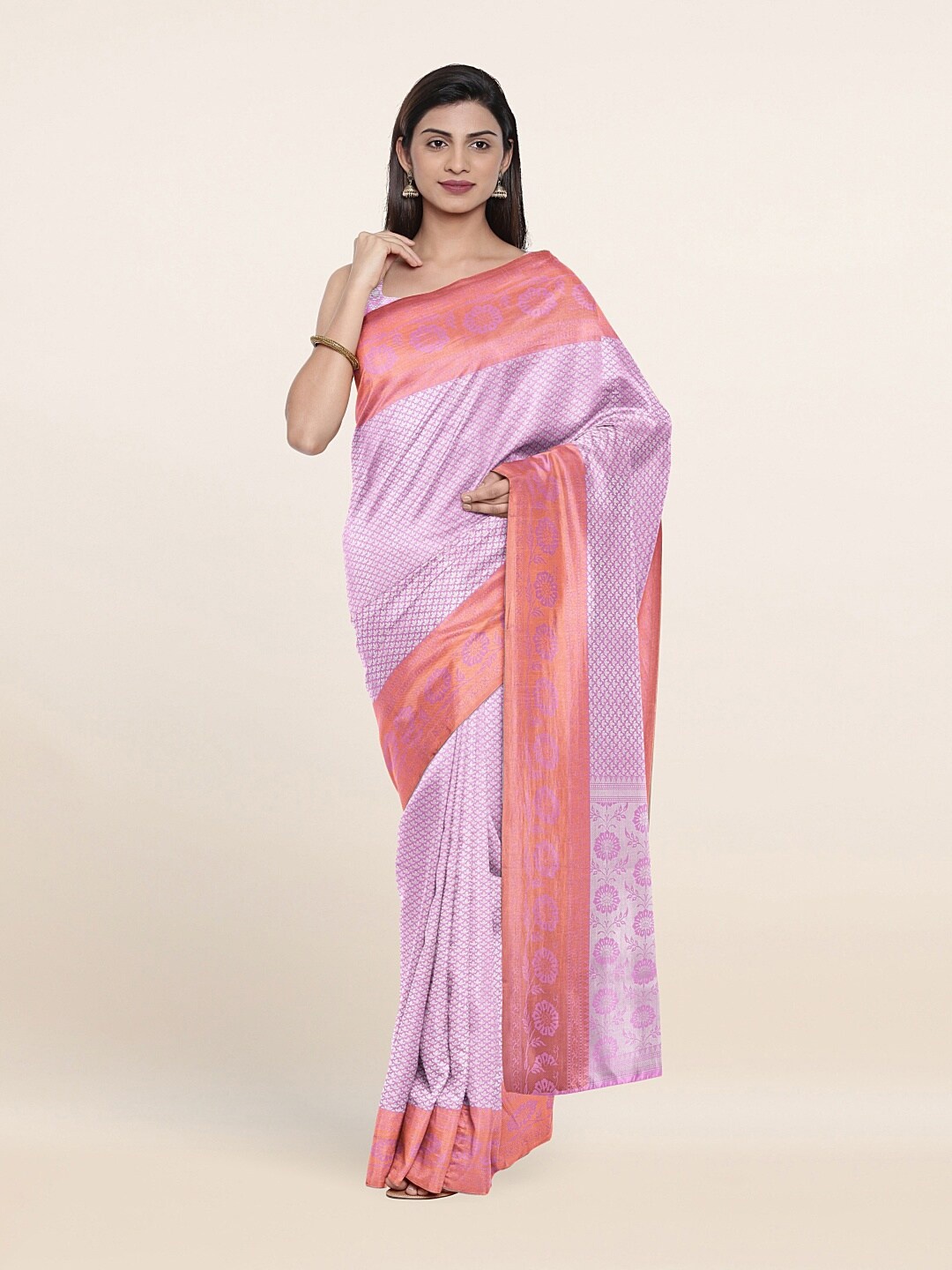 

Pothys Pink & Peach-Coloured Floral Art Silk Saree