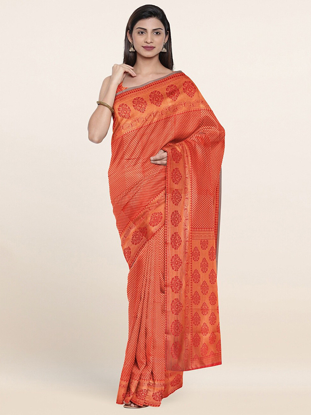 

Pothys Red & Gold-Toned Woven Design Zari Art Silk Saree