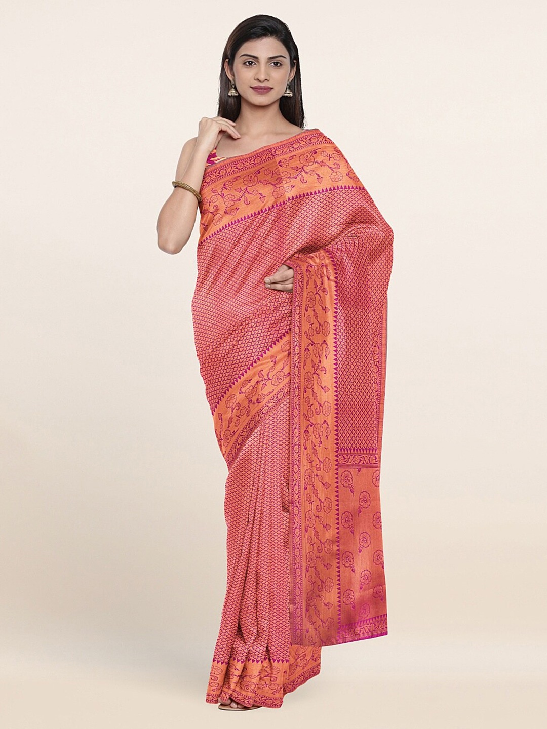 

Pothys Magenta & Golden Ethnic Motifs Zari Art Silk Saree