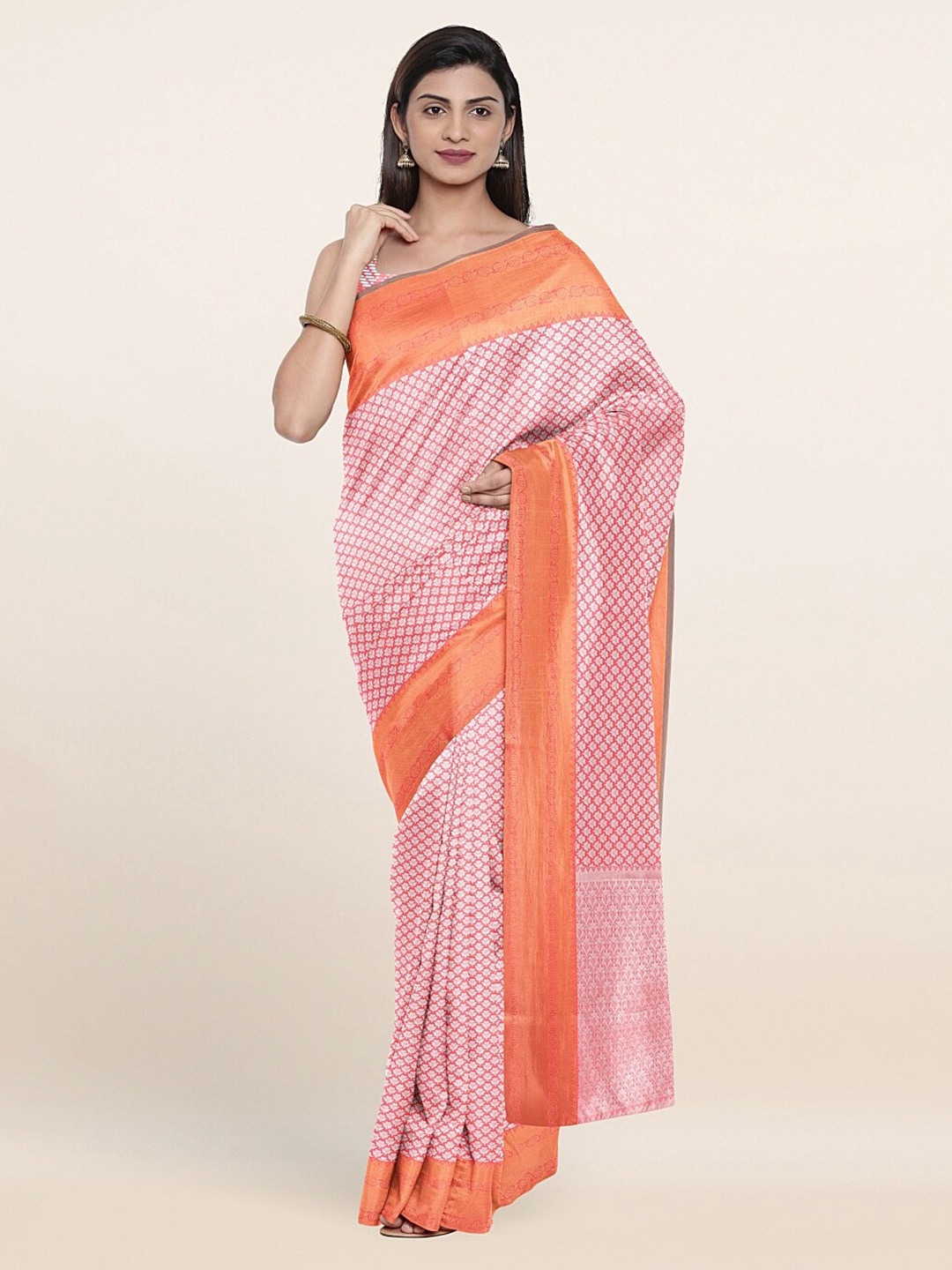 

Pothys Pink & Orange Ethnic Motifs Zari Art Silk Saree