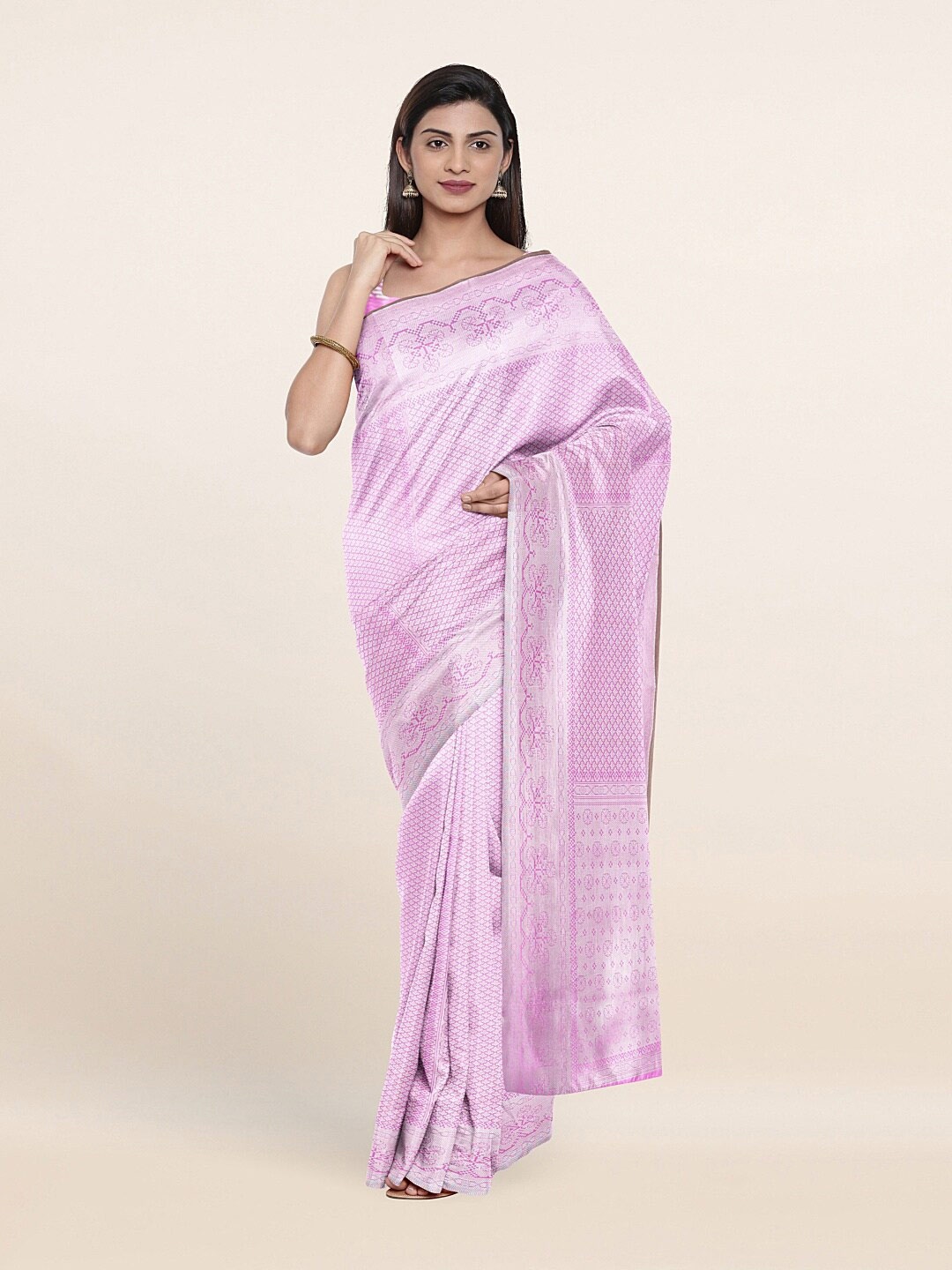 

Pothys Pink & Silver-Toned Woven Design Zari Art Silk Saree